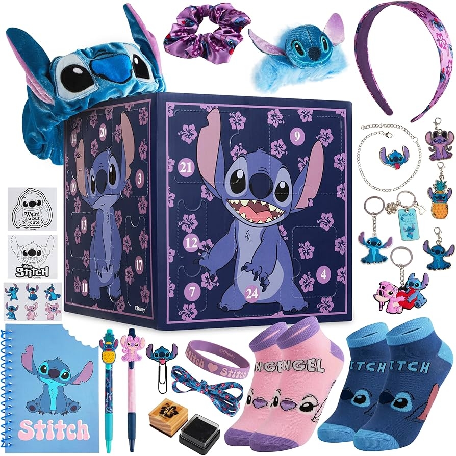 Amazon Disney Stitch Girls Advent Calendar 2025 With 24 Accessories Charms Socks Keyrings Scrunchie Headband Hair Clips Bracelet Gifts For Girls Home Kitchen