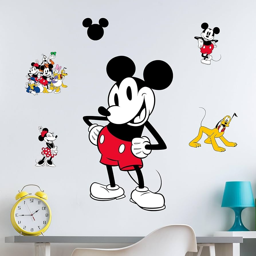 Amazon Disney Vintage Mickey Mouse Wall Decals 24 Vinyl Stickers For Bathroom Nursery Bedroom Decor Peel And Stick Room Decorations Tools Home Improvement