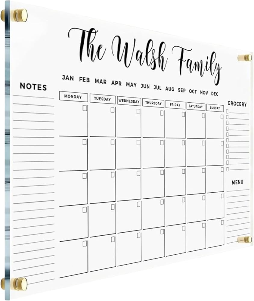 Amazon FAMILY NAME CALENDAR Personalized Acrylic Wall Calendar Personalized Calendar 2026 Horizontal Wall Calendar Monthly And Weekly Calendar Housewarming Gift Goals To Do Office Products