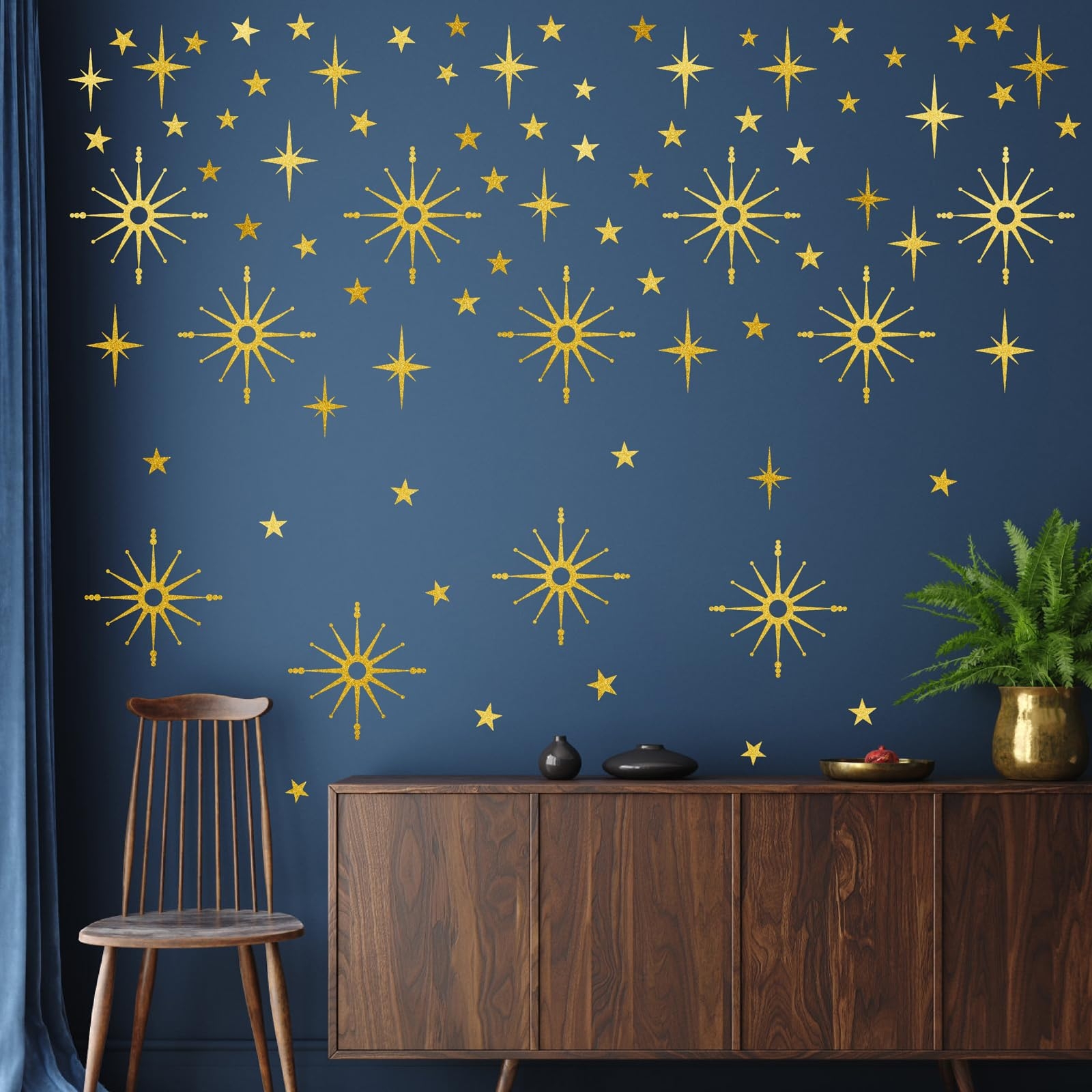 Amazon Gold Star Wall Stickers Retro Starburst Peel And Stick Decals For Bedroom Living Room Decorations MCM Ceiling Stars Atomic Mid Century Art Murals Modern Vinyl Wall Decal For Nursery Kids Room 