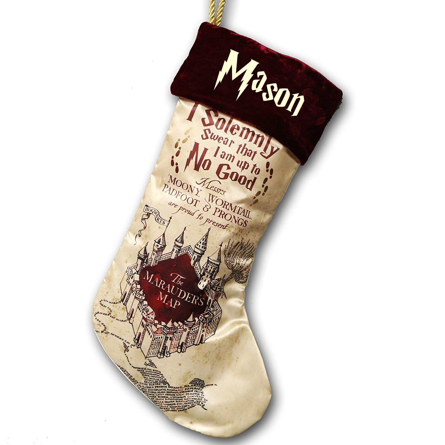 Amazon Harry Potter Christmas Stocking Officially Licensed Marauder s Map Christmas Decorations Personalized Name Embroidered On Cuff Wizarding World Holiday Decor Gift For Fans With Custom Name Home Kitchen