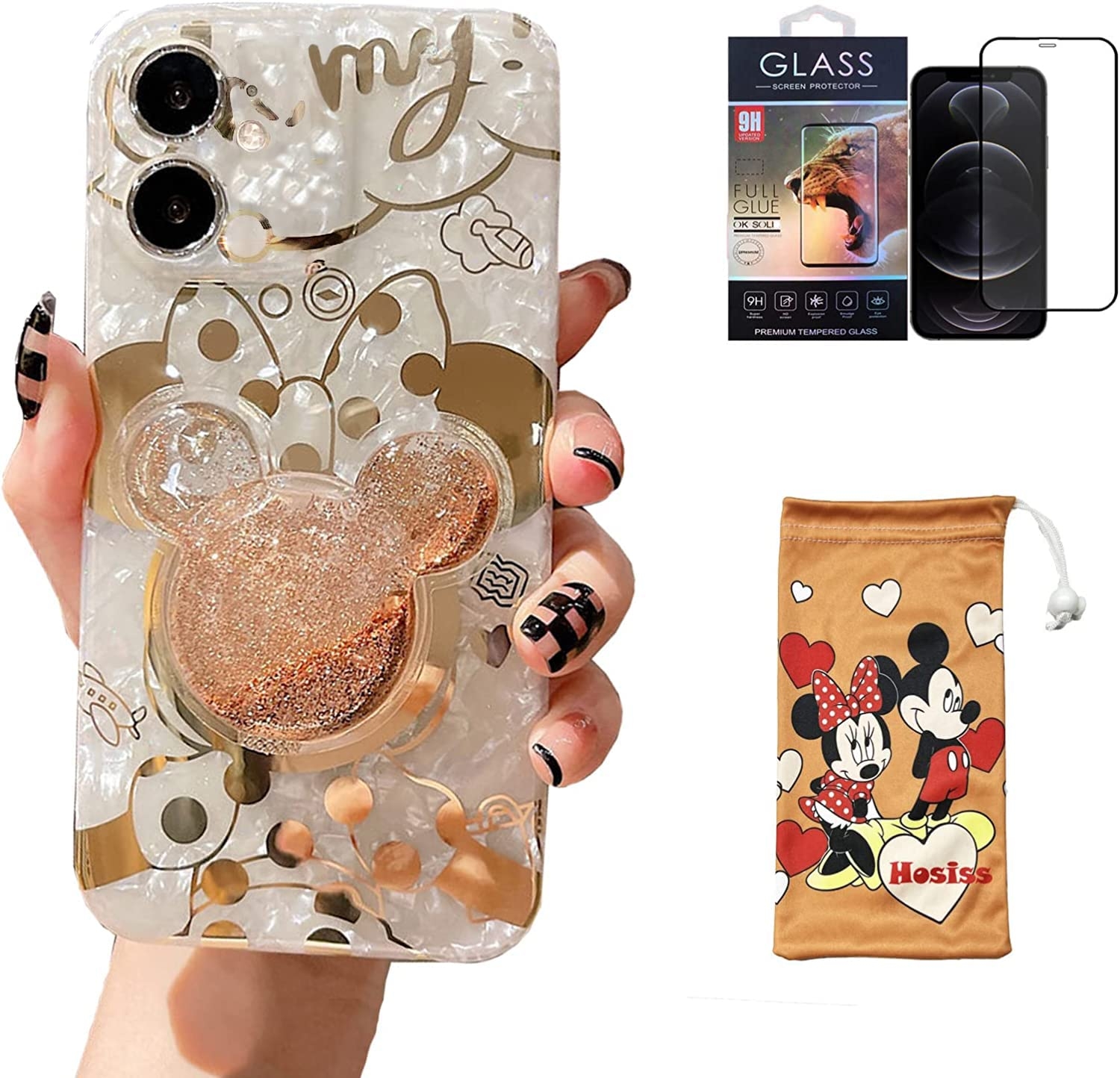 Amazon Hosiss Cartoon Case For IPhone 11 6 1 With HD Screen Protector Minnie Mouse With Quicksand Cell Phone Holder Strap Soft TPU Shockproof Protective For Girls Women Cell Phones Accessories