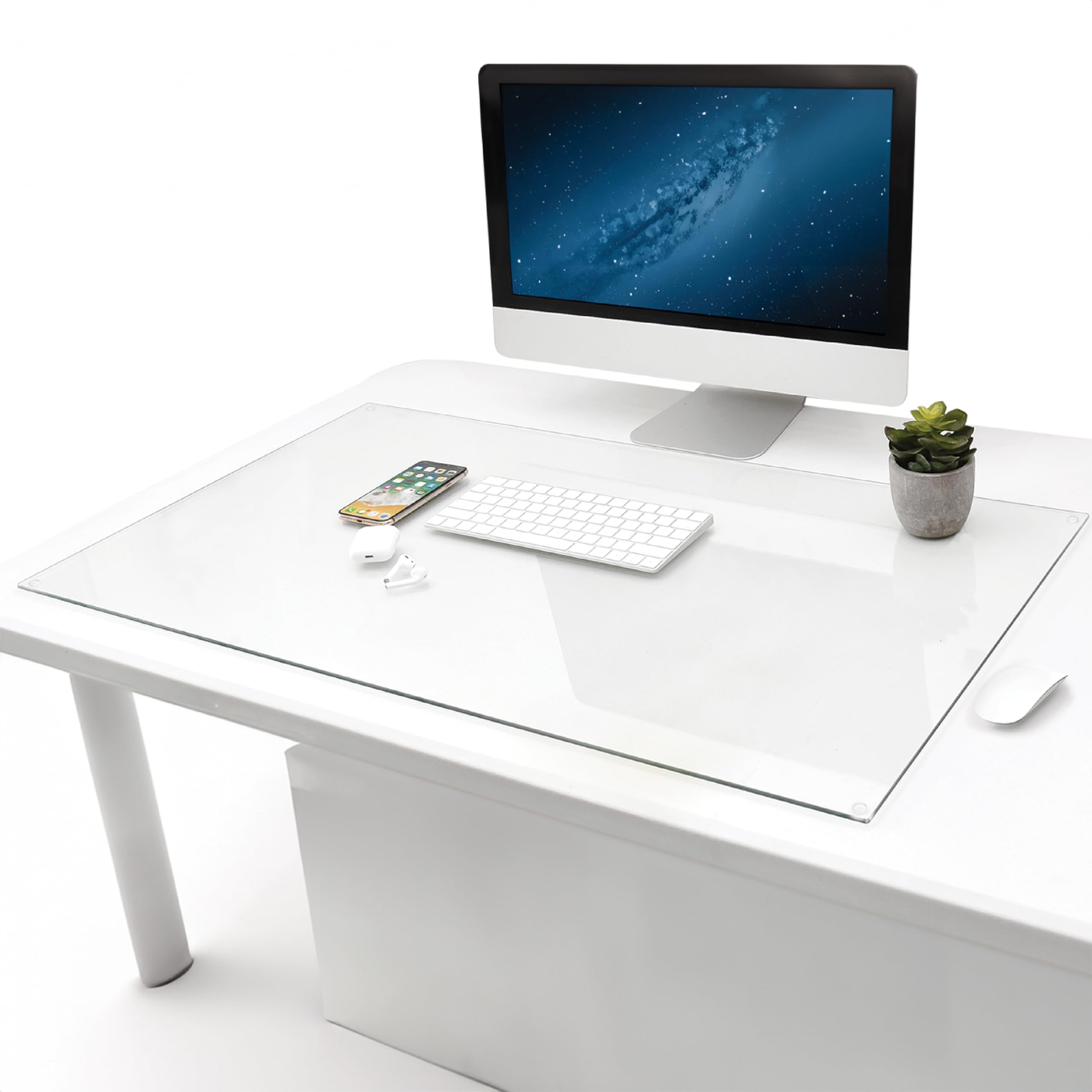 Amazon IMPRESA Tempered Glass Desk Mat Scratch Resistant Clear Desk Mat Clear Table Cover Protector For Table Top Dry Erase Desktop Surface For Notes Photos 20 X 36 In 