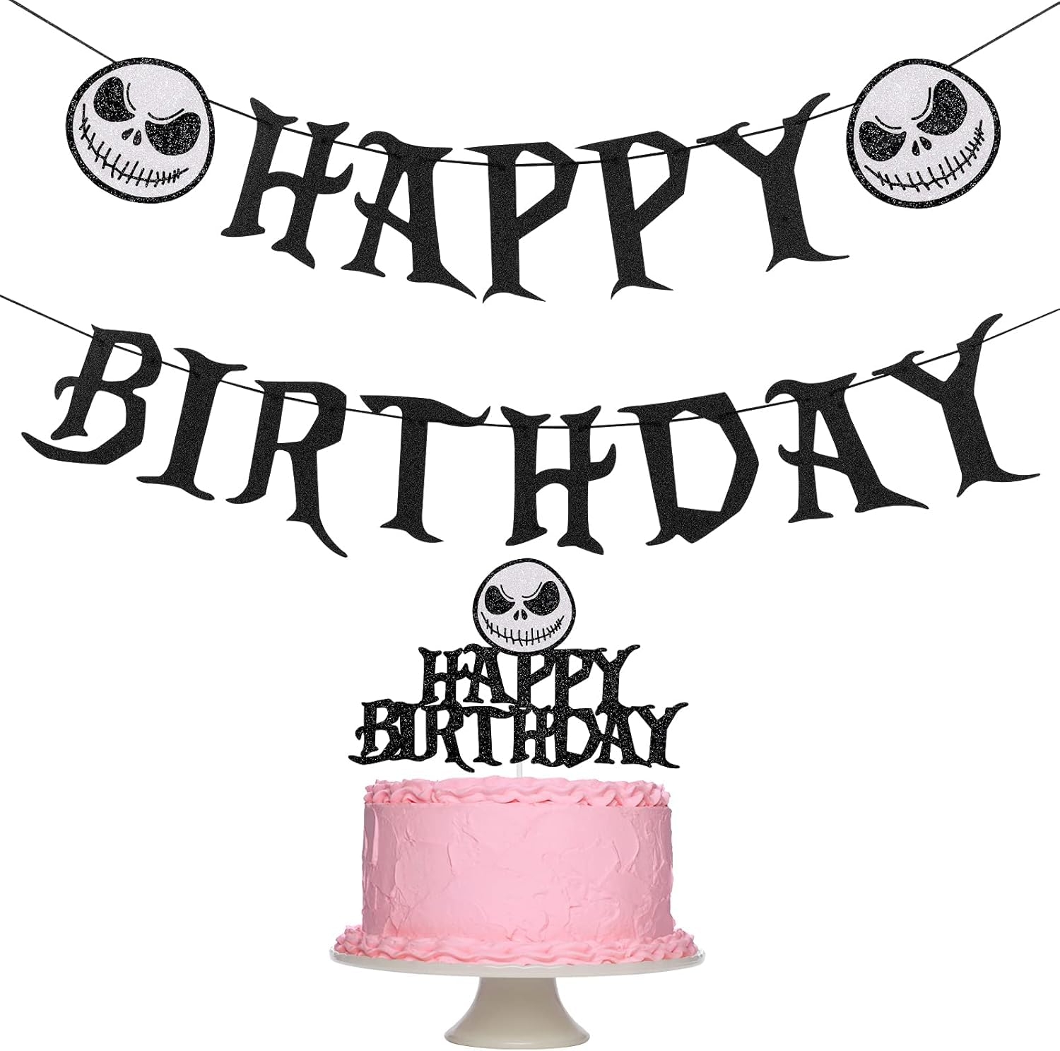 Amazon Jack Skellington Birthday Banner And Jack Skellington Cake Topper For Halloween Horror Nightmare Christmas Birthday Banner Party Decorations Toys Games