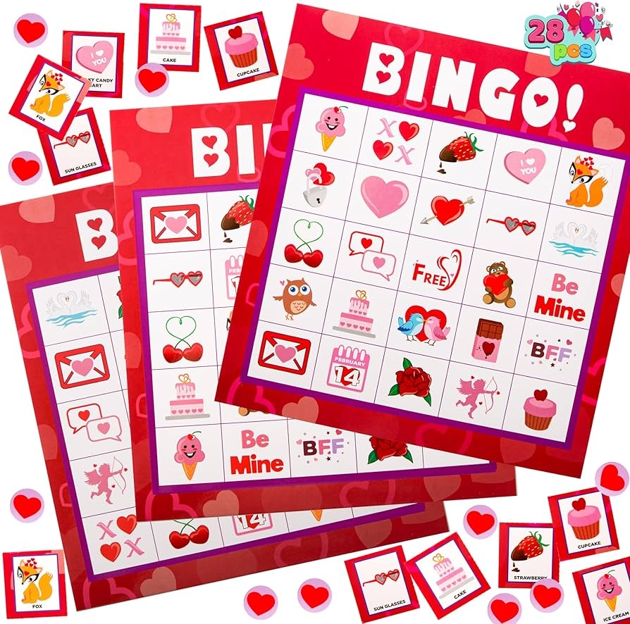 Amazon JOYIN Valentines Day Bingo Game Cards 5x5 28 Players For Kids Party Gift School Classroom Love Supplies Family Entertainment Activities Toys Games