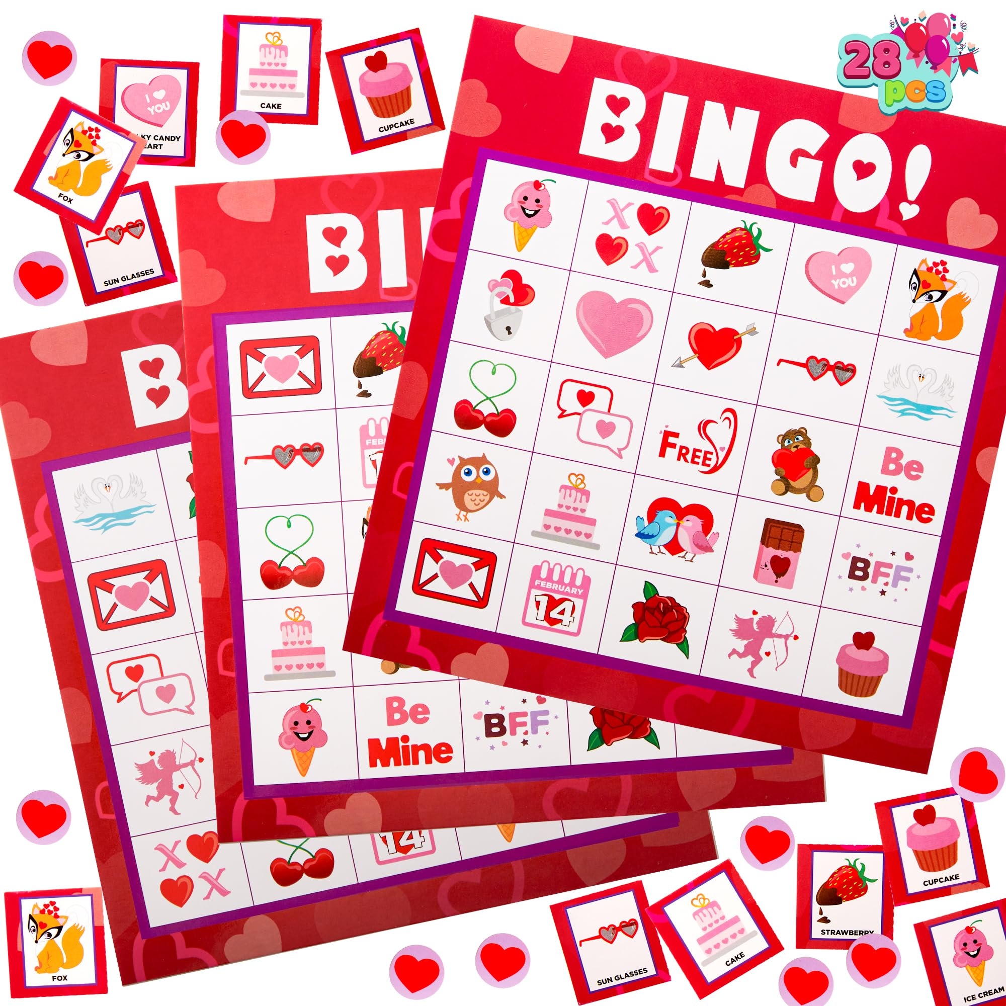 Amazon JOYIN Valentines Day Bingo Game Cards 5x5 28 Players For Kids Party Gift School Classroom Love Supplies Family Entertainment Activities Toys Games
