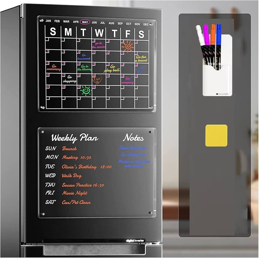 Amazon LAMPPE Magnetic Acrylic Calendar For Fridge 2 Set Magnet Fridge Calendar Includes 4 Dry Erase Markers And 1 Eraser And 1 Magnetic Pen Holder 17X12 Office Products