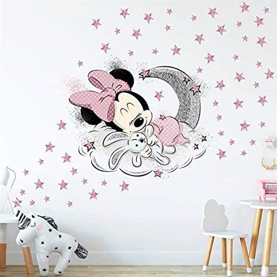 Amazon Large Mickey And Minnie Mouse Wall Decals For Kids Baby Bedroom Nursery Disney Mirror Window Walls Stickers Removeable Vinyl Cartoon Peel And Stick Minnie Bunny Baby