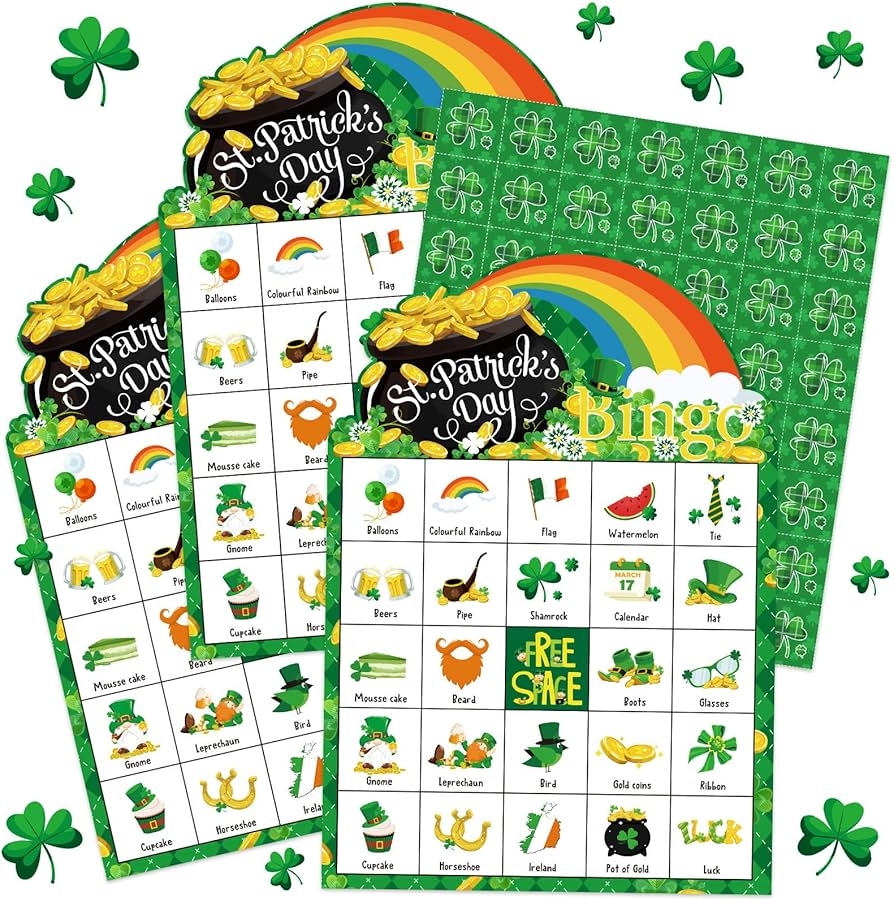Amazon Liliful 39 Pcs St Patrick s Day Bingo Games For Adult Boy Girl 28 Players St Patricks Bingo Cards Shamrock Party Games For Teens Classroom Family Activities Saint Patrick s Day Party Favors