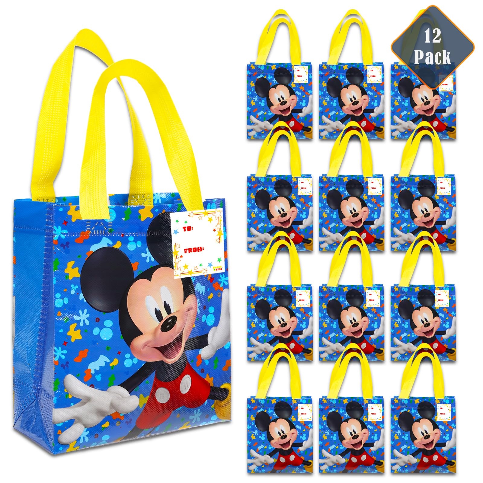 Amazon Mickey Mouse Party Favor Bags Set 12 Pack Of 8 Mickey Mouse Party Goodie Bags For Kids Bulk Reusable Mini Totes Disney Birthday Party Supplies Home Kitchen