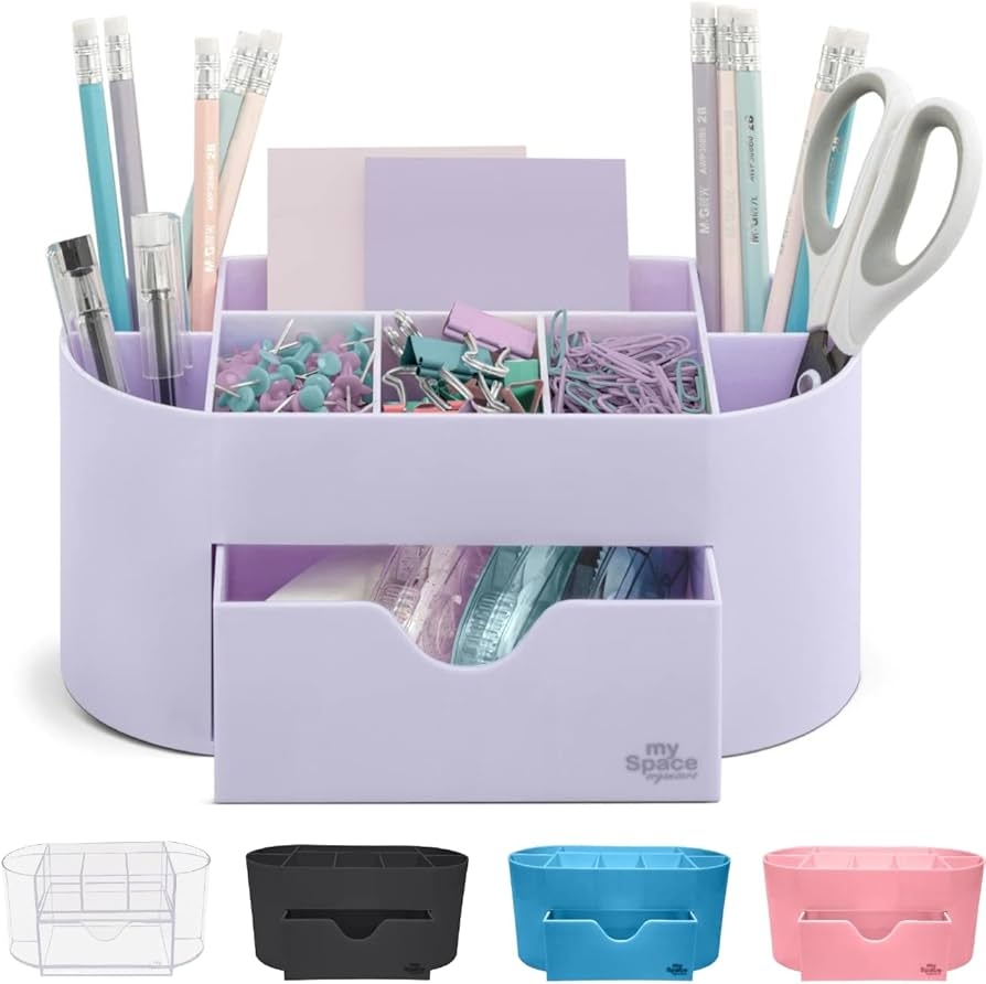 Amazon My Space Organizers Lavender Desk Organizer For Office Supplies And Desk Accessories Pen Holder Desktop Organization For Room College Dorm Home School White Lavender Office Products