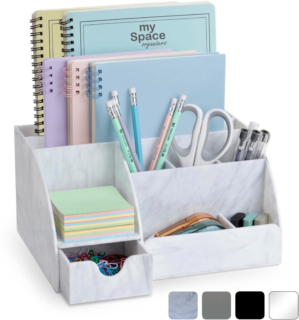 Amazon My Space Organizers Marble Desk Organizer For Office Supplies And Accessories 9 Sections Pencil Pen Holder Storage Desktop Organization Decor Essentials White Grey Marble Office Products