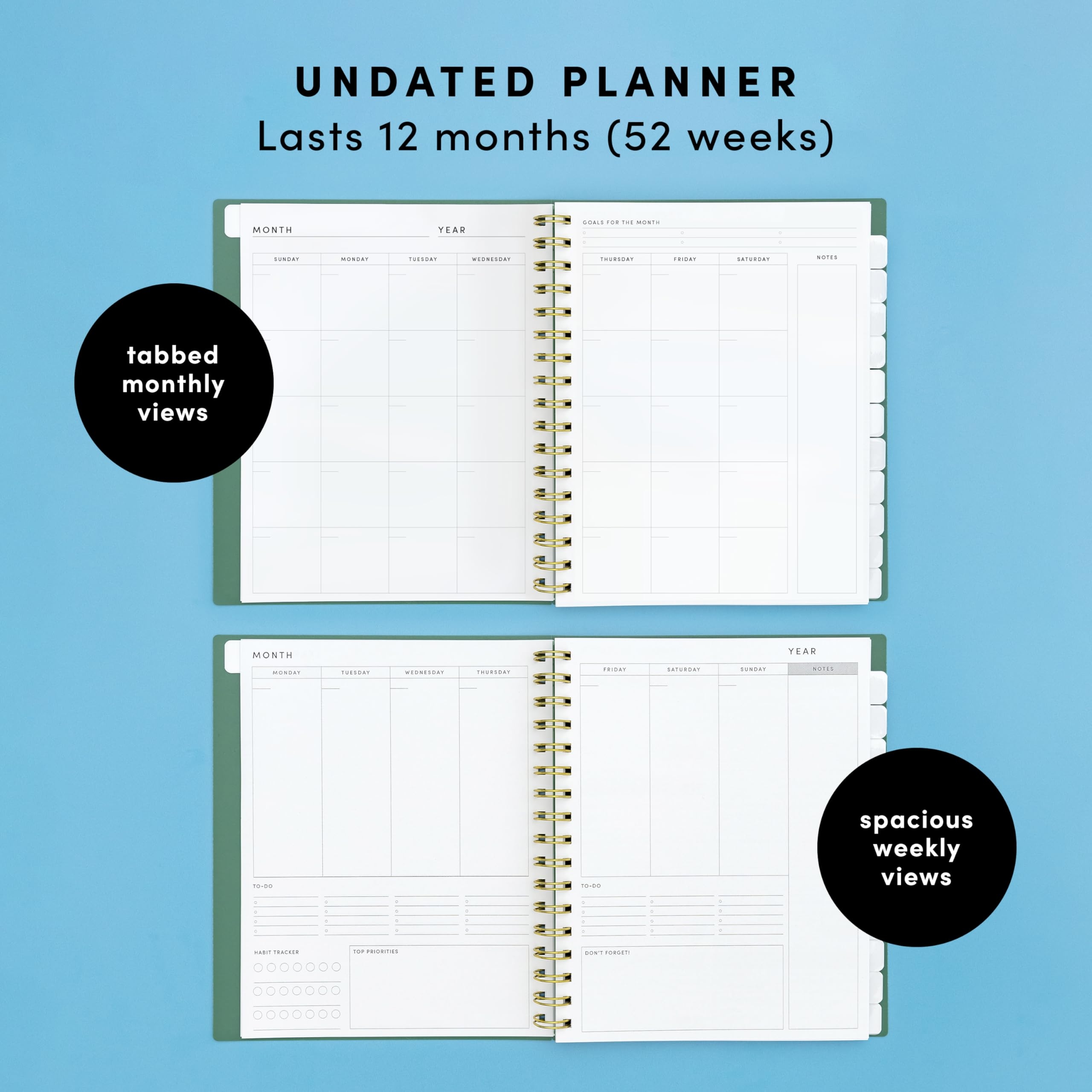 Amazon PAPERAGE Undated 12 Month Weekly Monthly Planner With Durable Cover Spiral Binding 7 5 In X 9 In Productivity Planner With Note Pages Goals Budget Trackers Stickers 