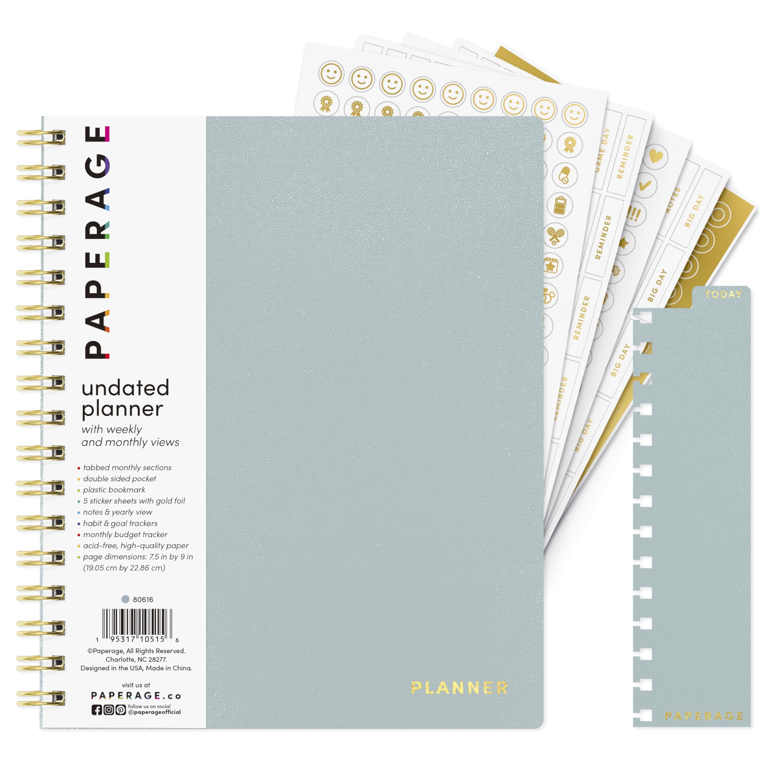 Amazon PAPERAGE Undated 12 Month Weekly Monthly Planner With Durable Cover Spiral Binding 7 5 In X 9 In Productivity Planner With Note Pages Goals Budget Trackers Stickers 
