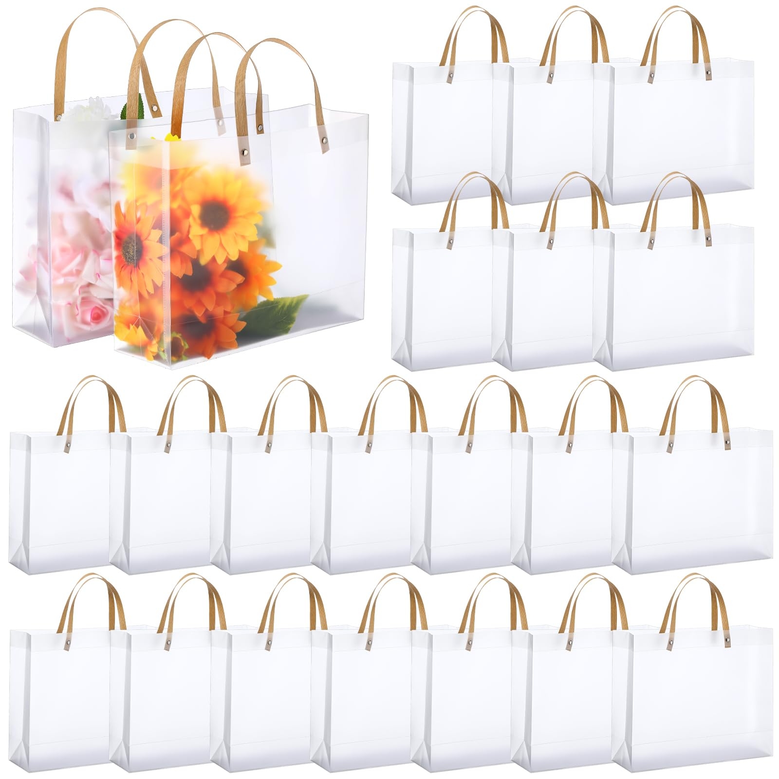 Amazon Paterr 20 Pcs Large Clear Gift Bags With Handles 11 8 X 9 8 X 4 Inch Transparent Plastic Party Favor Bags Reusable Frosted Tote Gift Wrap Bulk For Shopping Boutique Wedding Birthday