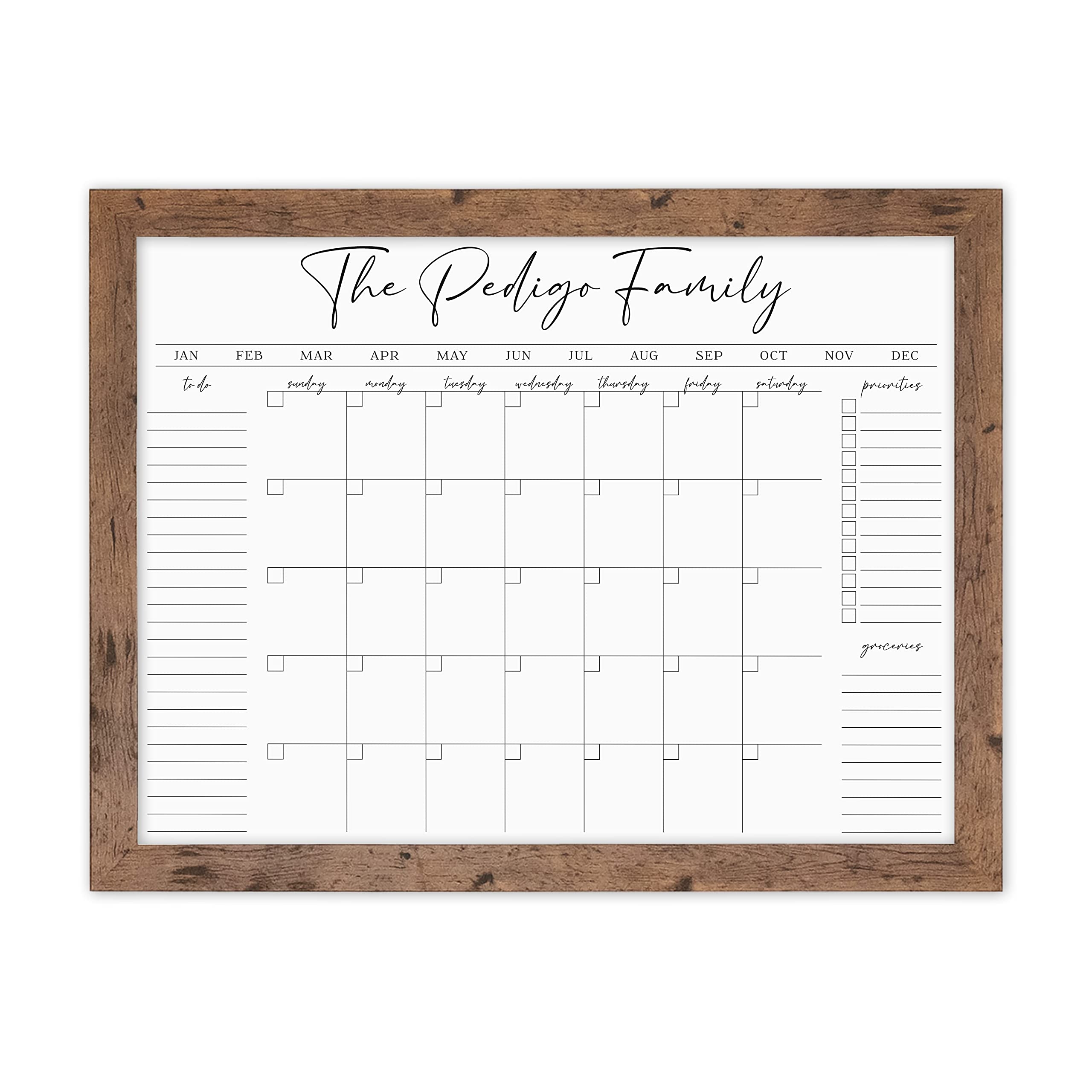 Amazon Personalized Dry Erase Wall Calendar With Custom To Do List And Notes Organization Sections Large Whiteboard Calendar 24 W X 18 H Walnut Frame Office Products
