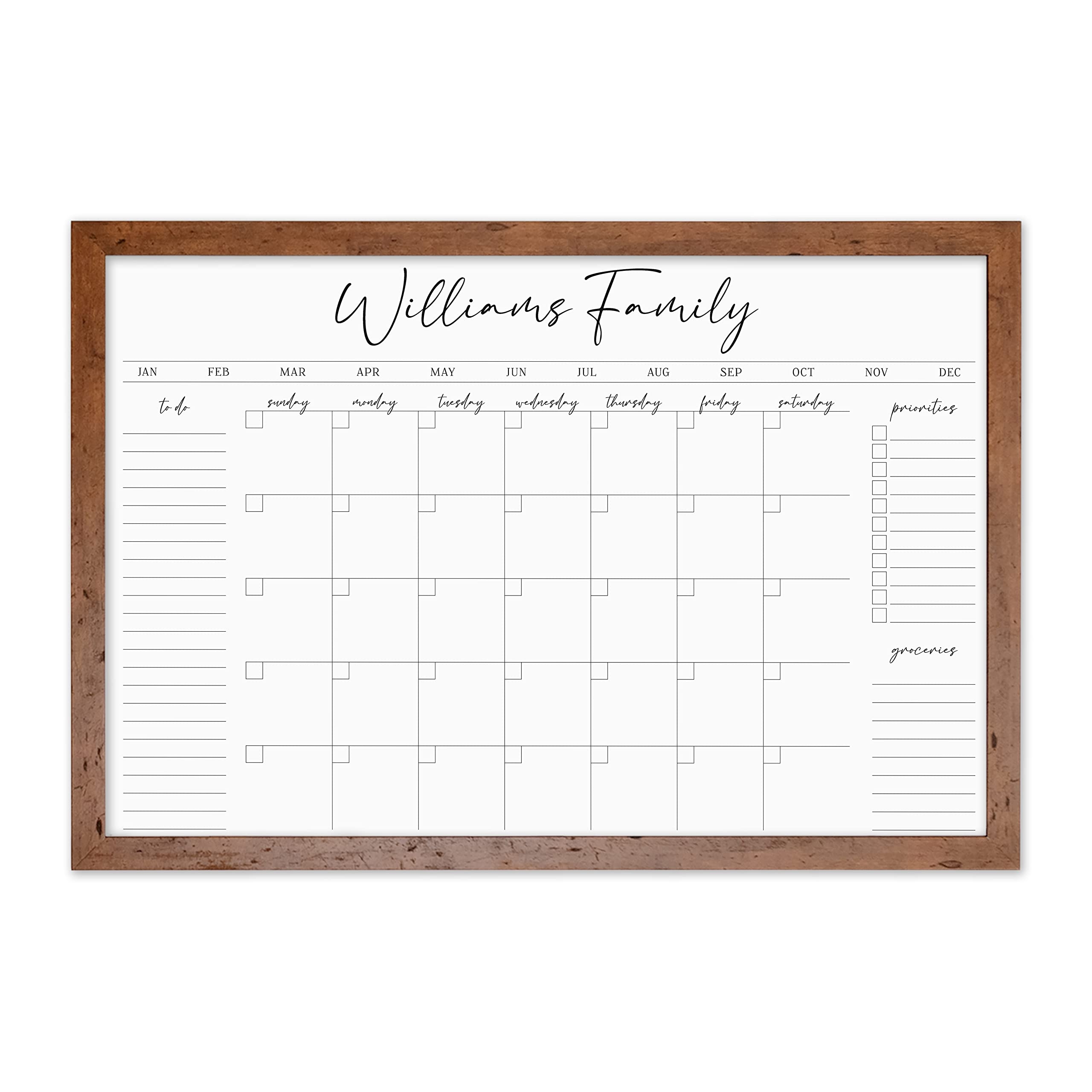 Amazon Personalized Dry Erase Wall Calendar With Custom To Do List And Notes Organization Sections Large Whiteboard Calendar 36 W X 24 H Walnut Frame Office Products