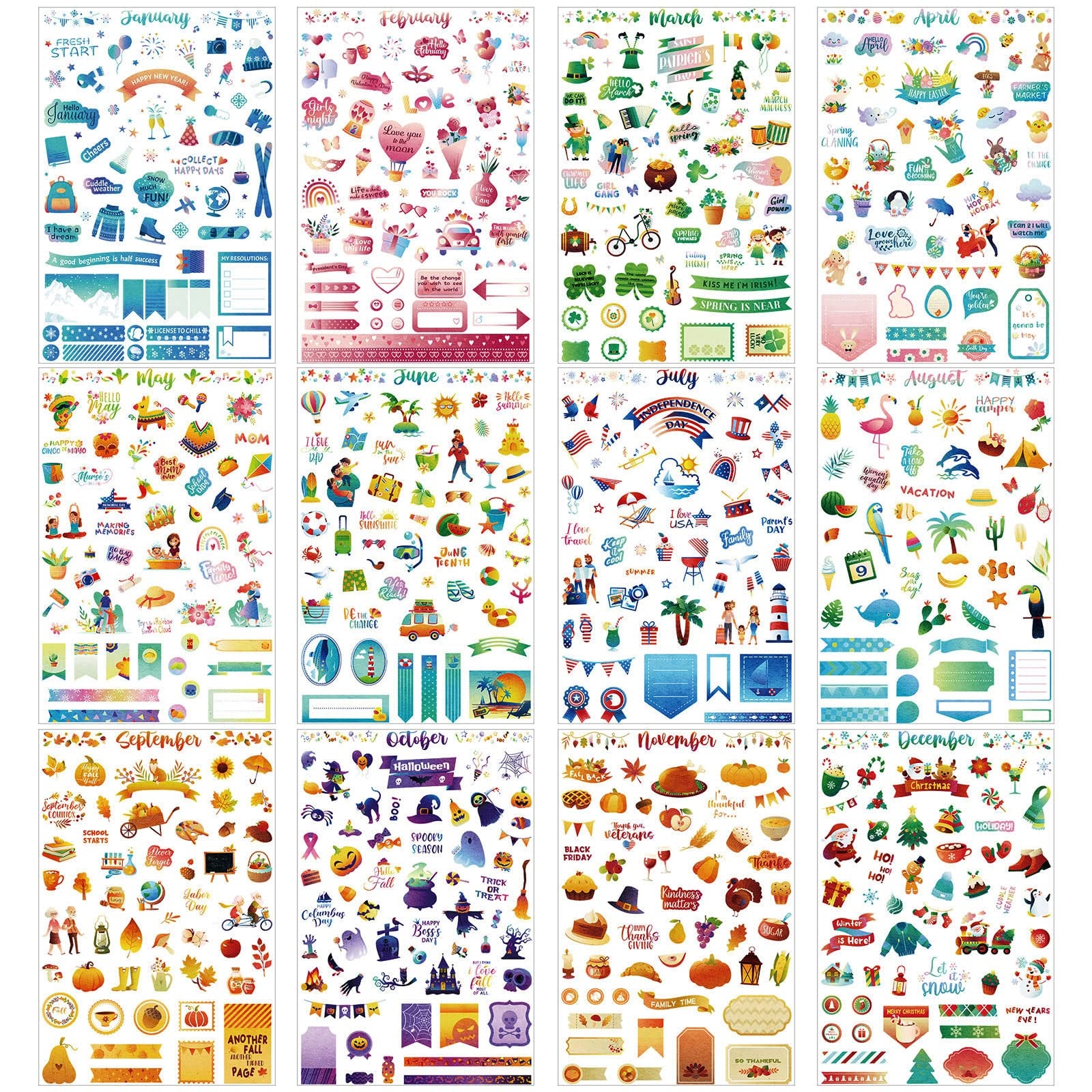 Amazon Perthlin 24 Sheets Daily Planners Holiday Seasonal Planner Stickers Birthday Monthly Celebrations Monthly Sticker Book Planner Accessories For Calendar Planning Scrapbooking General Events Office Products
