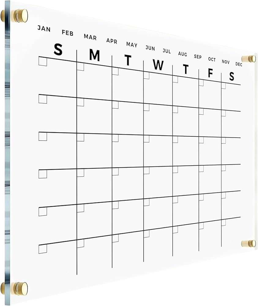 Amazon Premium Large Acrylic Wall Calendar Reusable Board For Office And Home Dry Erase Board Large Glass Calendar For Wall 24x18 Regular Gold Standoff Home Kitchen