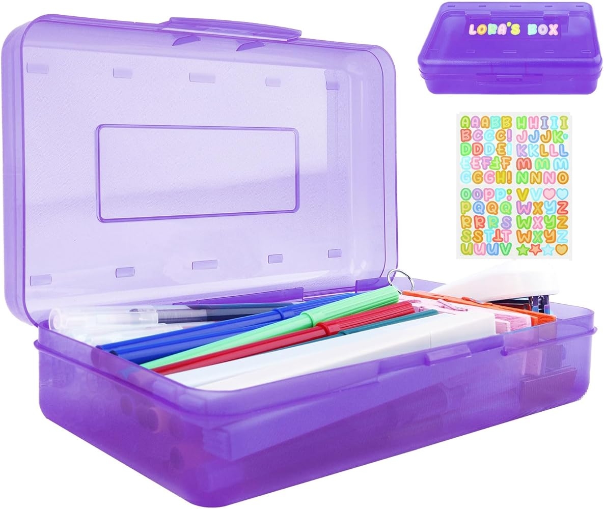 Amazon Purple Hard Pencil Case Plastic Clear Pencil Box Crayon Box Organizer 1 Pack Office Supplies Storage Container Organizer Boxes For Pens Crayon School Stylish Art Office Supplies Storage Medium Office