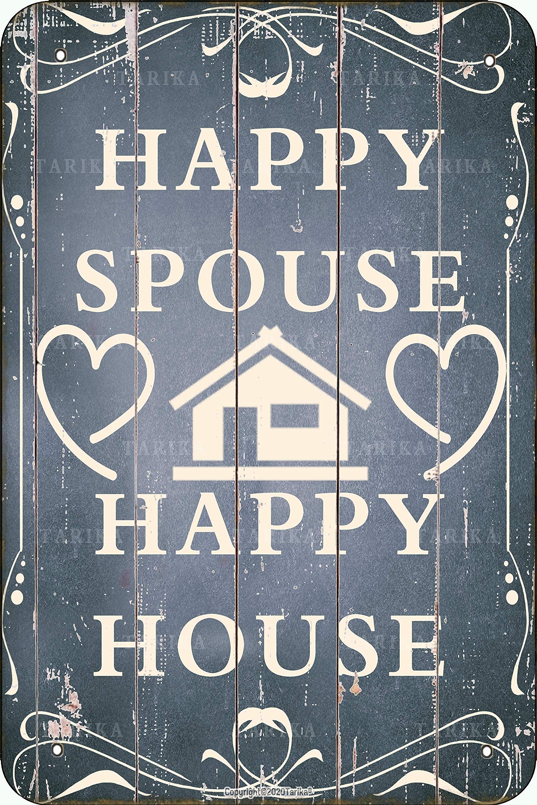 Amazon QSHPO Happy Spouse Happy House Metal Signs Home Room Wall Decor Plaque Wedding Anniversary Decoration Gift For Wife Husband Posters 12x16 Inches Home Kitchen