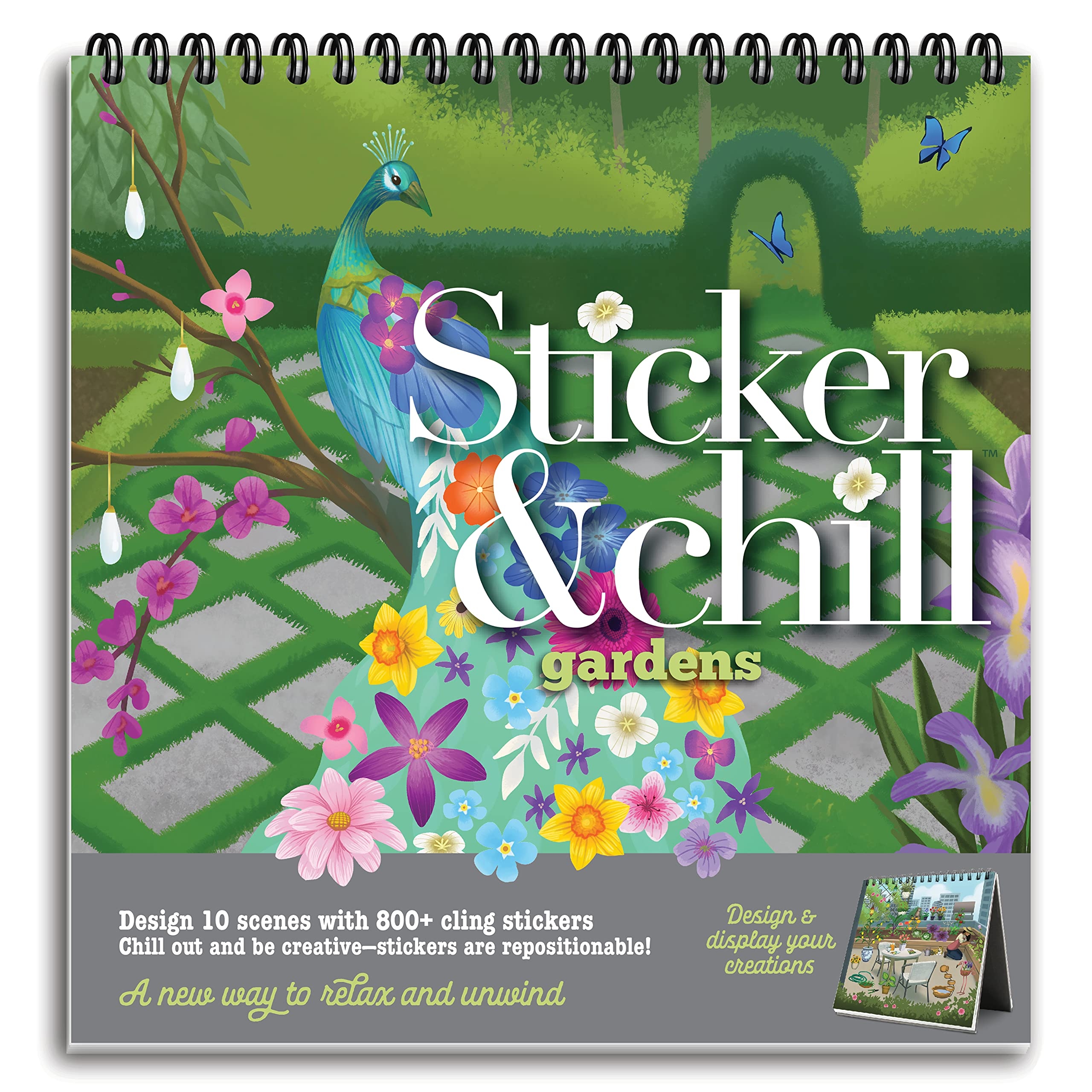 Amazon Sticker Chill Sticker Book For Adults 800 Repositionable Colorful Clings Create Designs On 10 Spiral Bound Scene Pages Easy Fun Stress Relieving Relaxation Activity Gardens Series Toys Games