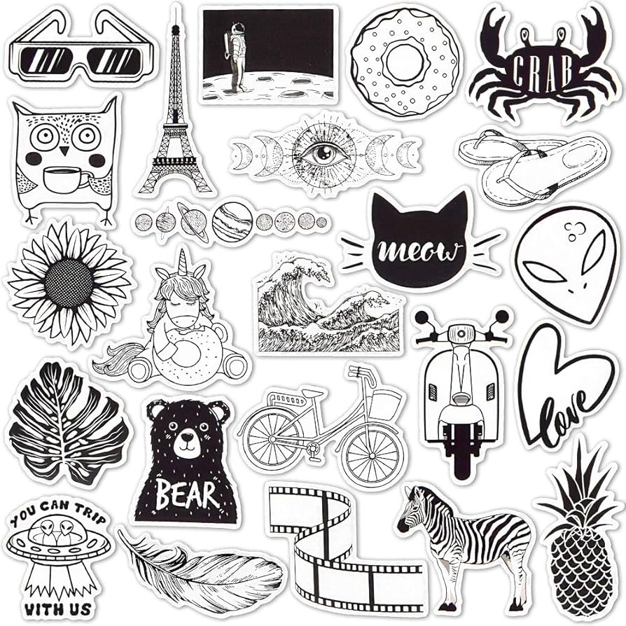 Amazon SUSIHI Black And White VSCO Stickers For Kindle Kids Aesthetic Sticker For Water Bottles Scrapbook Book Waterproof 50 Pcs Toys Games