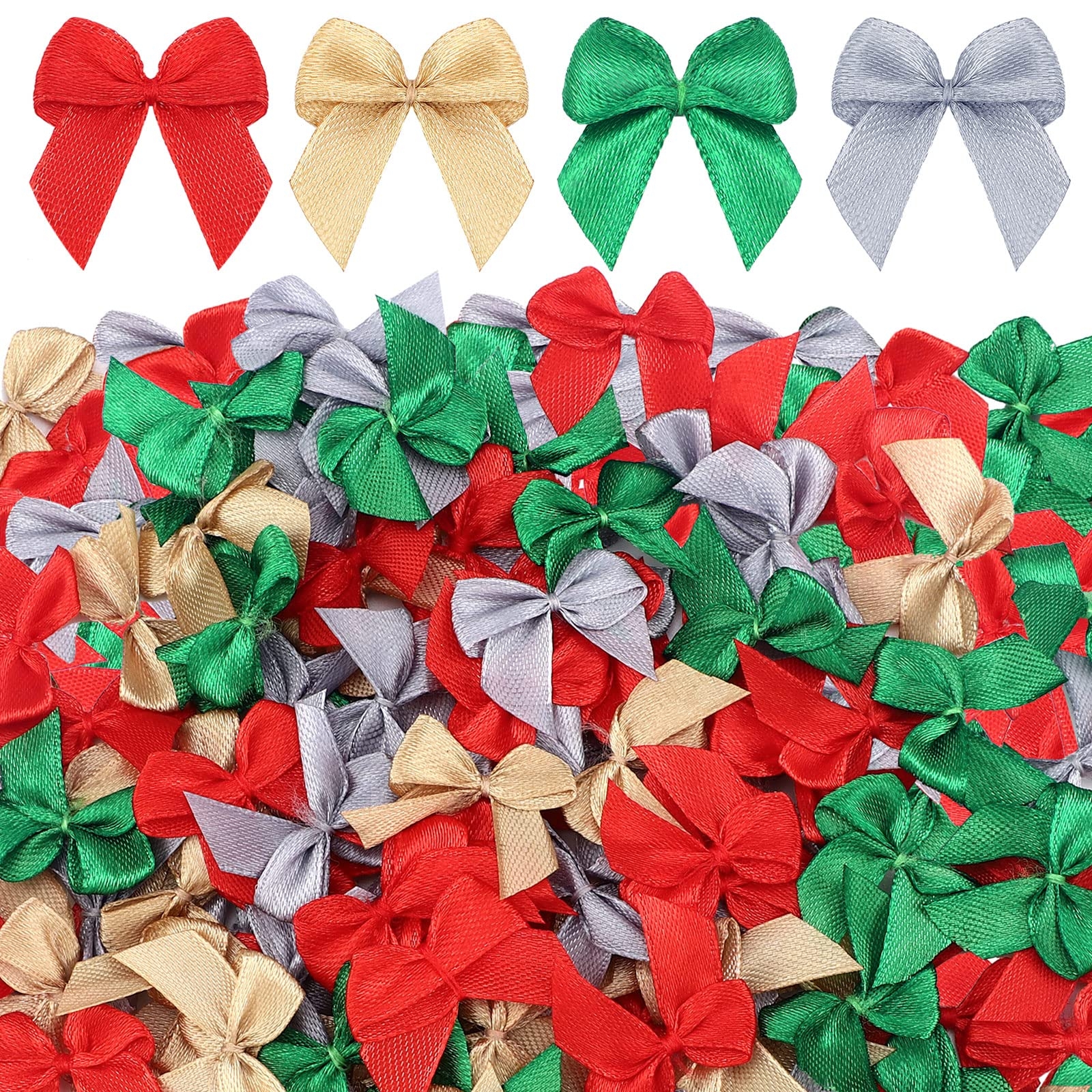Amazon Syhood 150 Pcs Christmas Mini Bow Tiny Twist Tie Handmade Craft Ribbon Bow Hair Small Holiday Ribbon Craft Supply For DIY Sewing Party Decor Gold Silver Red Green Health 