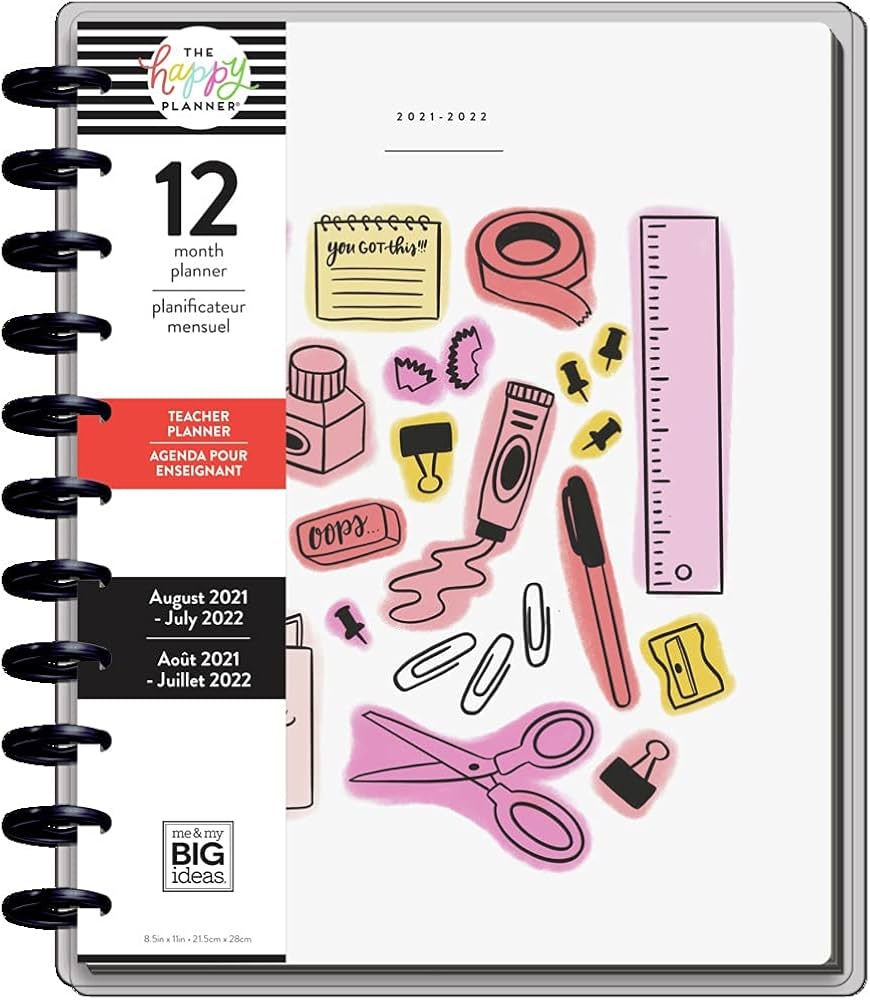 Amazon The Happy Planner BIG Sized 12 Month Teacher Planner Love Of Learning Theme August 2021 July 2022 Teacher Layout Weekly Monthly Disc Bound Pages 10 12 X 11 5 Office Products