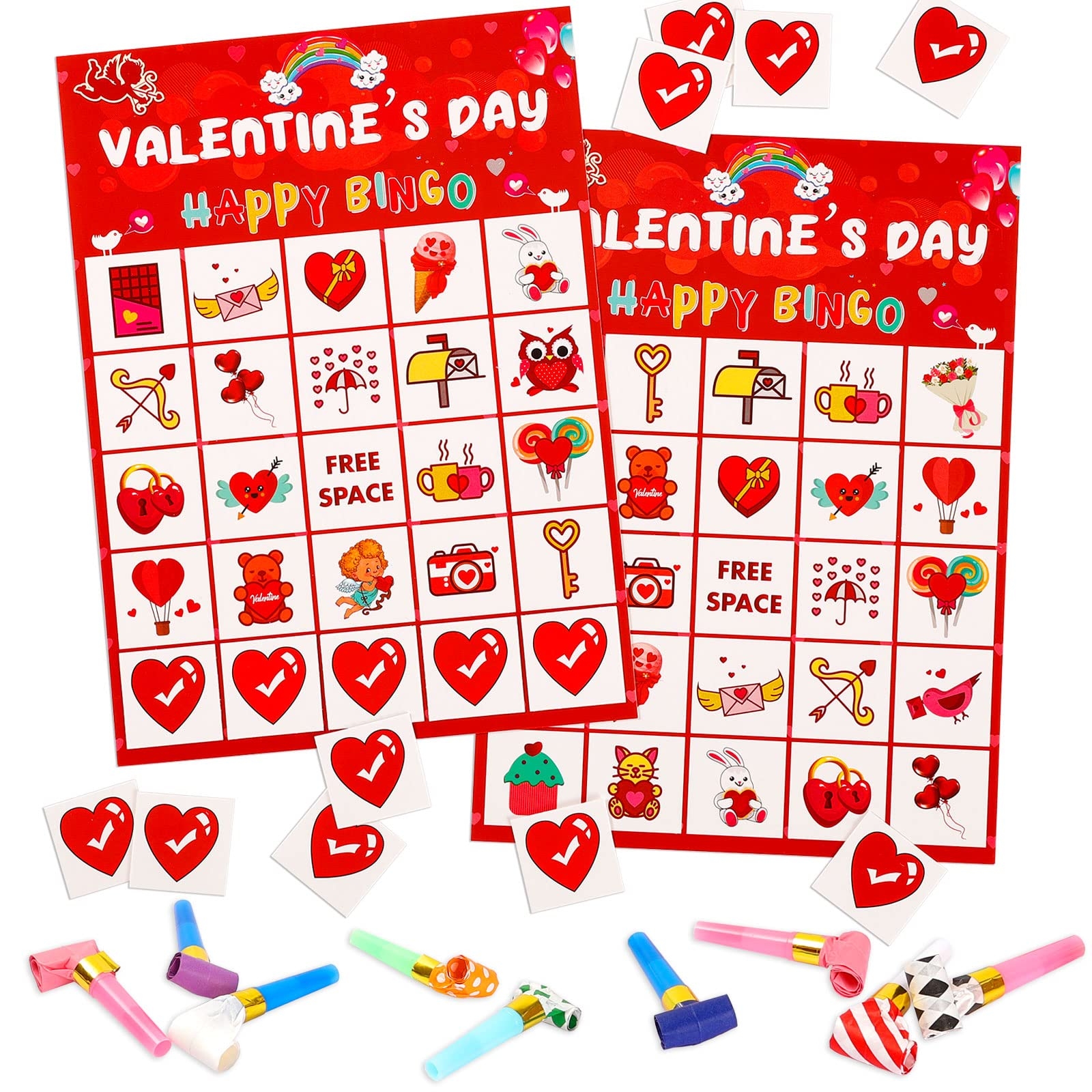 Amazon Valentine s Day Bingo Game For Kids Bingo Cards With 32 Players 10 Pcs Party Blowers For Valentine Party Games Valentine Crafts School Classroom Party Favor Activities Holiday Party Craft Supplies 