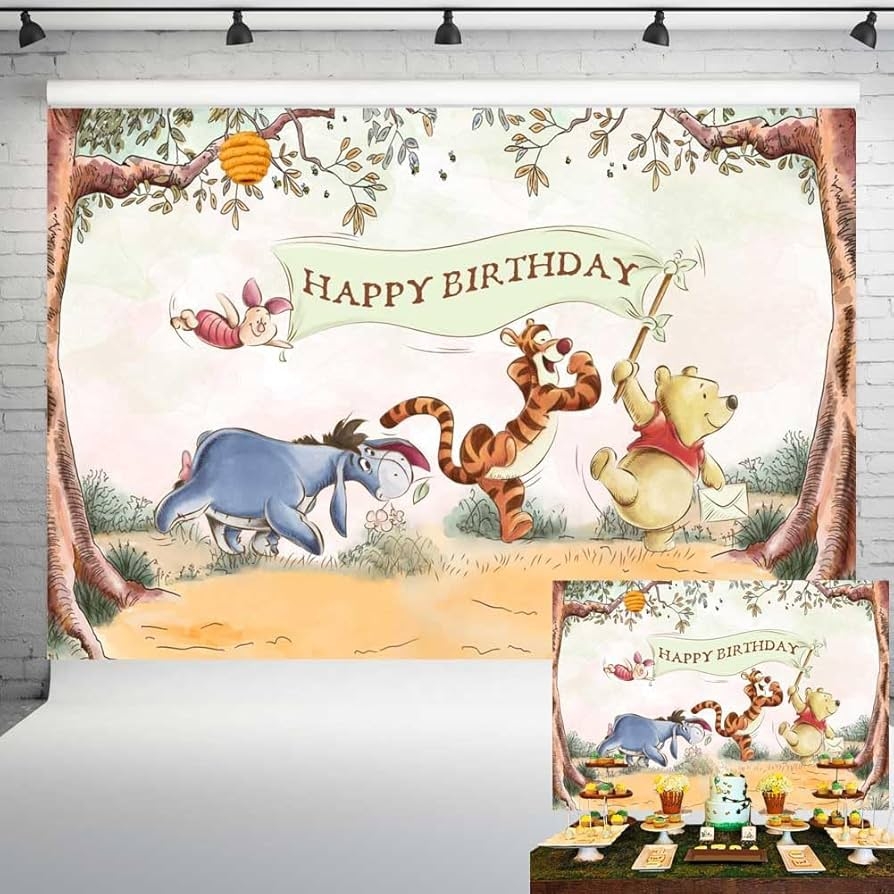 Amazon Vintage Pooh Bear Happy Birthday Backdrop Classic Winnie And Friends In Woods Background Neutral Green Party Decorations 7x5 Ft 304 Electronics