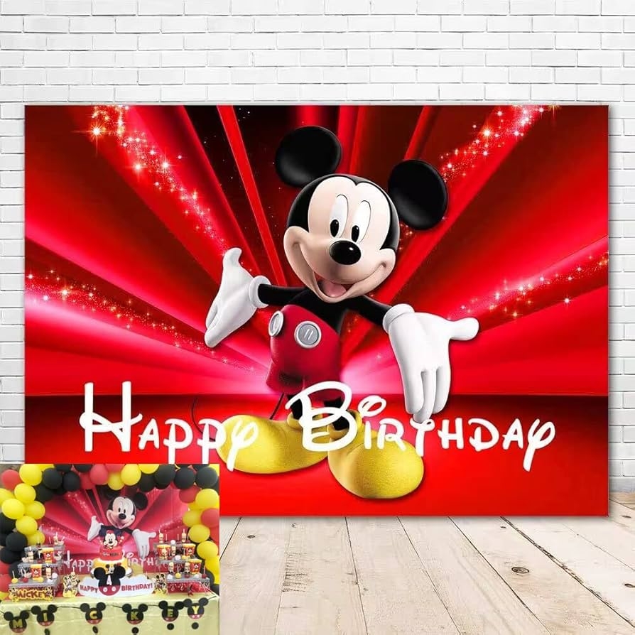 Amazon VV Backdrop Happy Birthday Mickey Mouse Theme 7x5 Vintage Black And Red Mickey Mouse Background For Kids First Birthday Vinyl Sparkly Red Backgrounds Mickey Mouse For Party Electronics