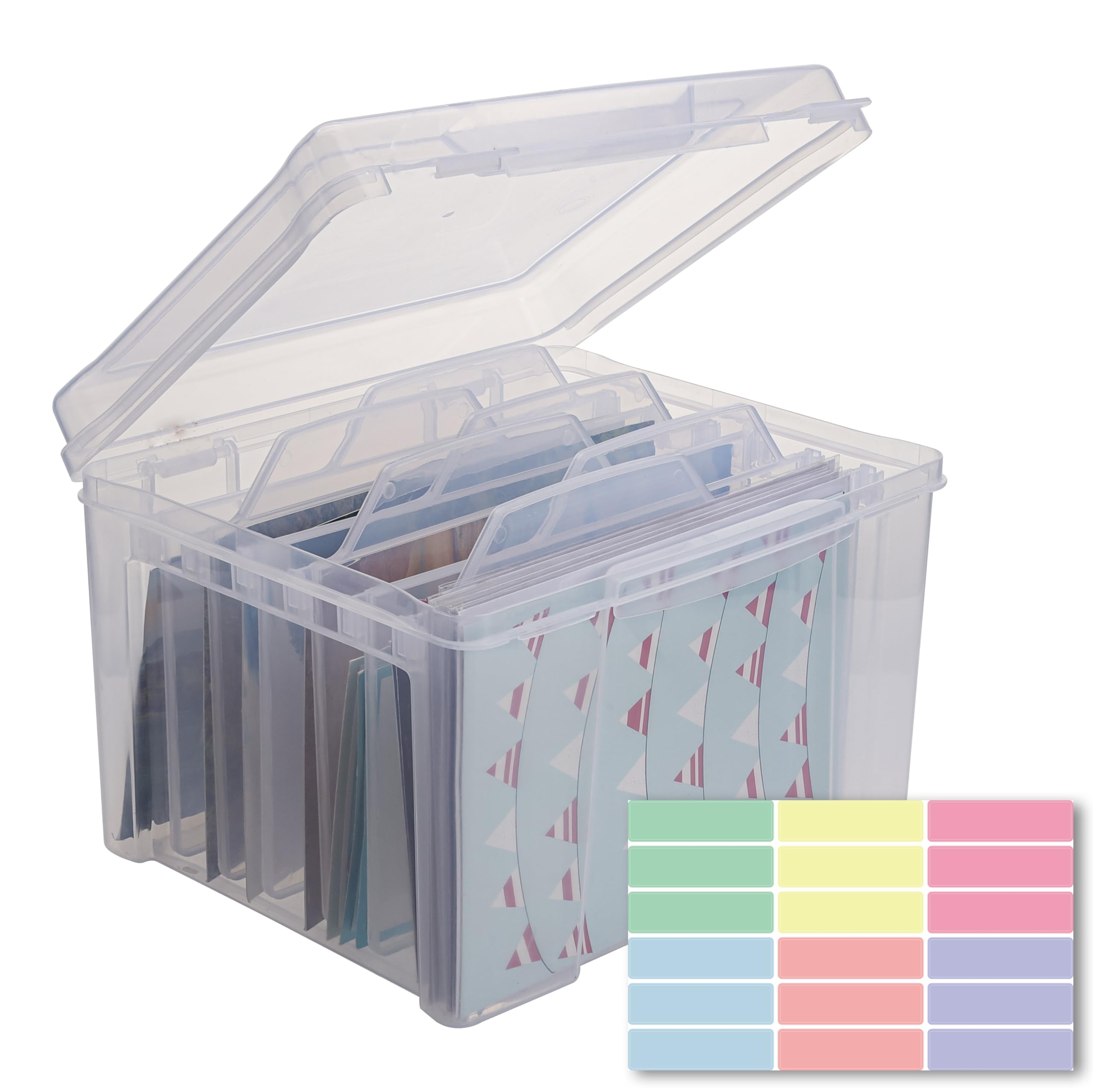 Amazon WRVCSS Greeting Card Storage Organizer Box With 6 Removable Dividers For Holiday Birthday Get Well Cards Photos Crafts Scrapbooking Clear Office Products