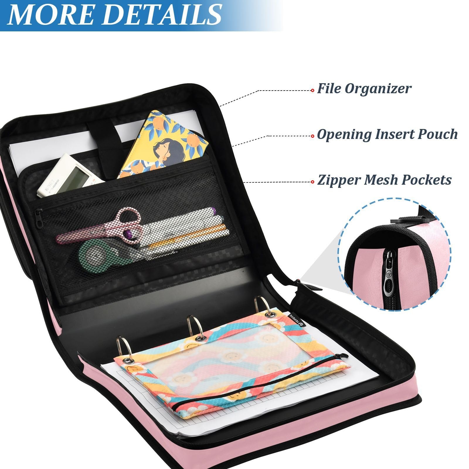 Amazon Zipper Binder Pink 3 Ring Binder 500 Sheets Capacity Binder Organizer Bag Office Products