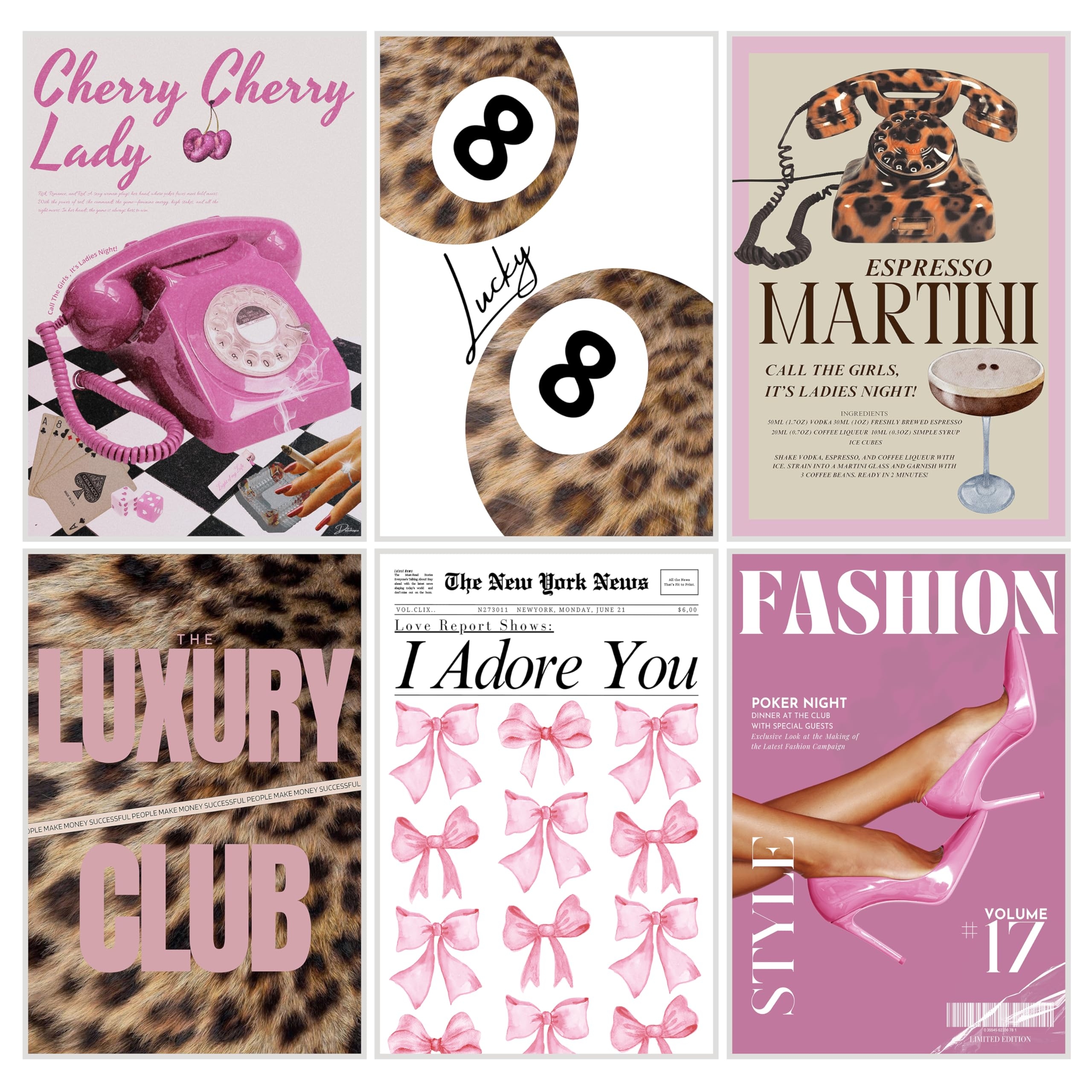 Amazon ZxXzkwpP Pink Cheetah Print Room Decor Poster Trendy Fashion Leopard Print Wall Art Aesthetic Lucky 8 Ball Poster Coquette Preppy Y2k Red Funky Art For Bedroom Pink 12x18x6 Unframed Posters 