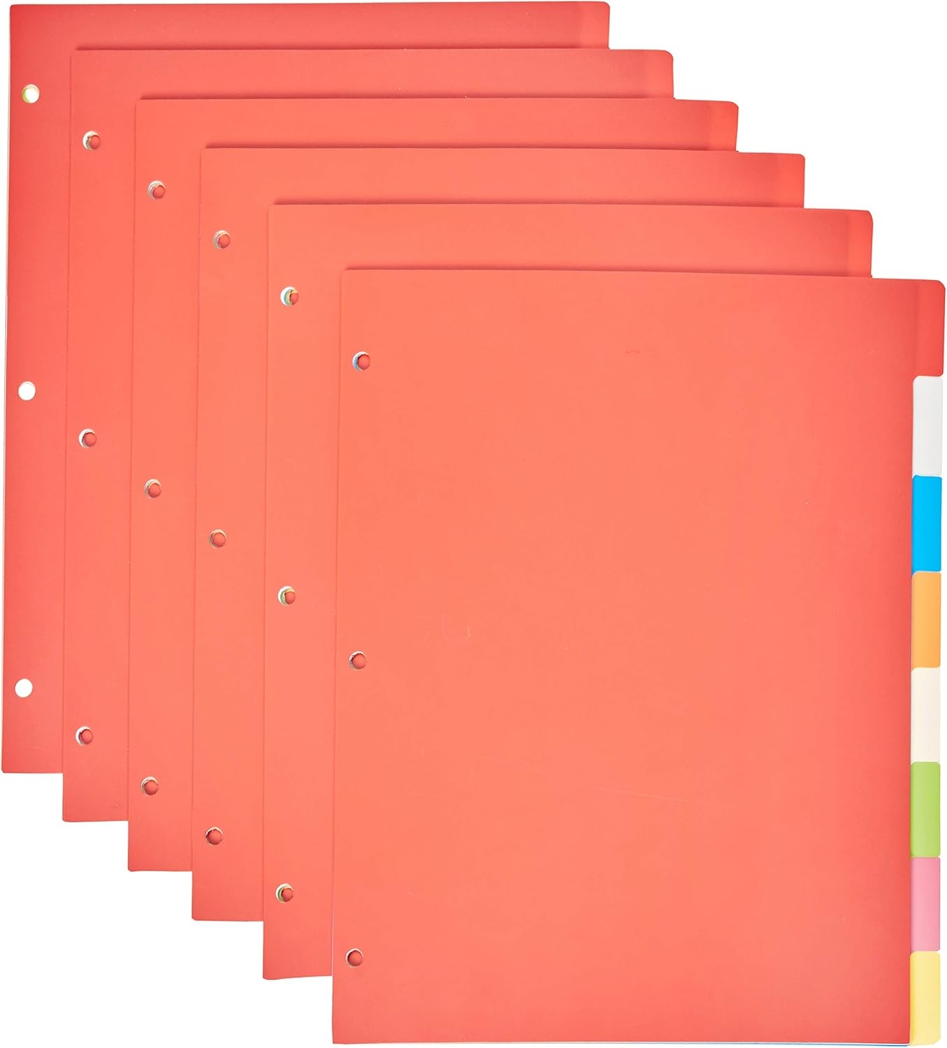 AmazonBasics Brandclub Amazon Basics Durable Multicolor 3 Ring Binder Plastic Divider Set With Tab Labels 3 Hole Punched For School And Organization Letter Size 8 Tab Dividers Assorted Colors 6 Pack