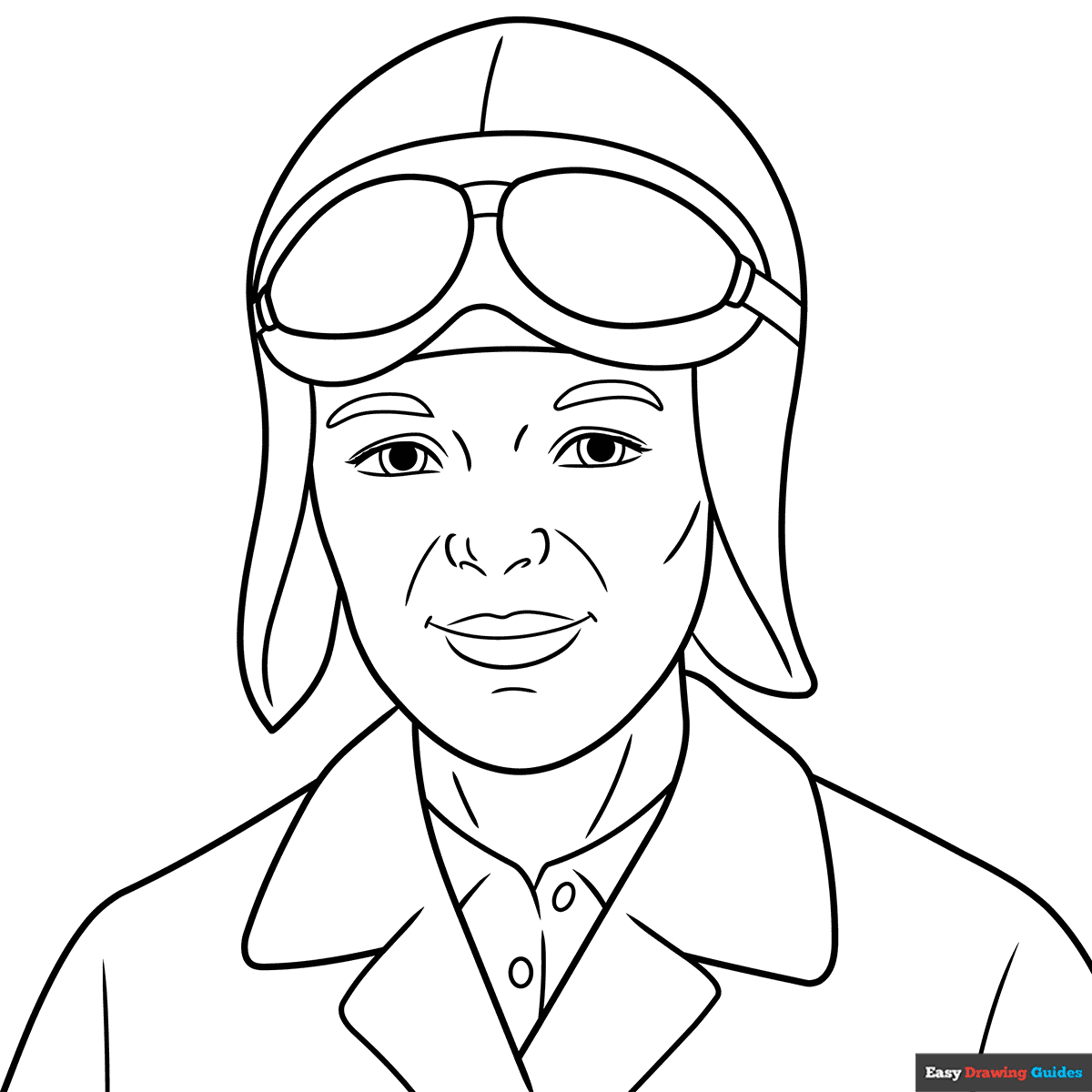 Amelia Earhart Coloring Page Easy Drawing Guides