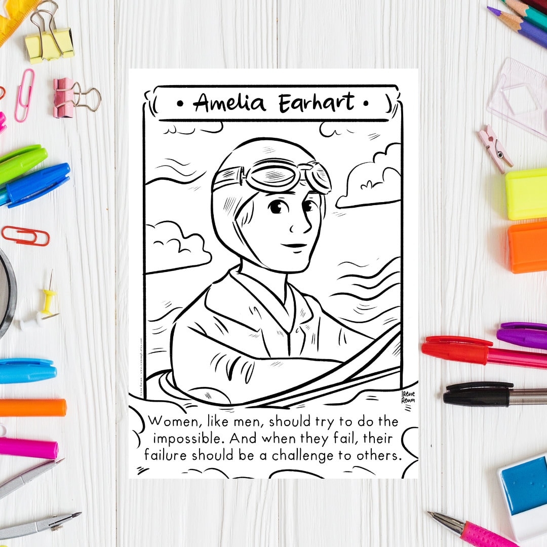 Amelia Earhart Coloring Page Women In History Printable digital Download Etsy Hong Kong