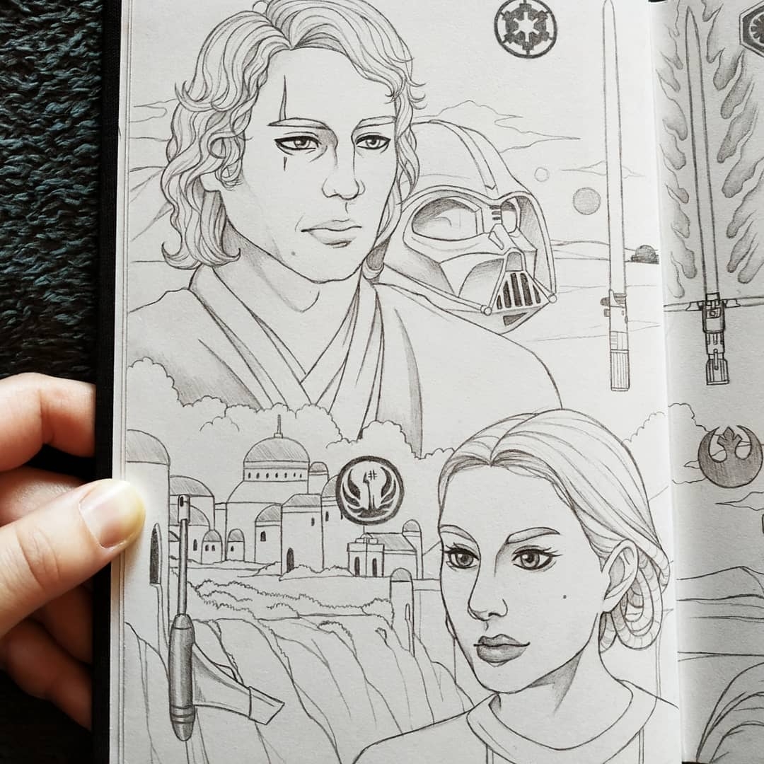And Another Star Wars Themed Page This Time With Anakin And Padme Will Be Coloring Digitally Sometime Soon anakinskywalker DarthVader PadmeAmidala StarWarsfanart sketchbook Sketching