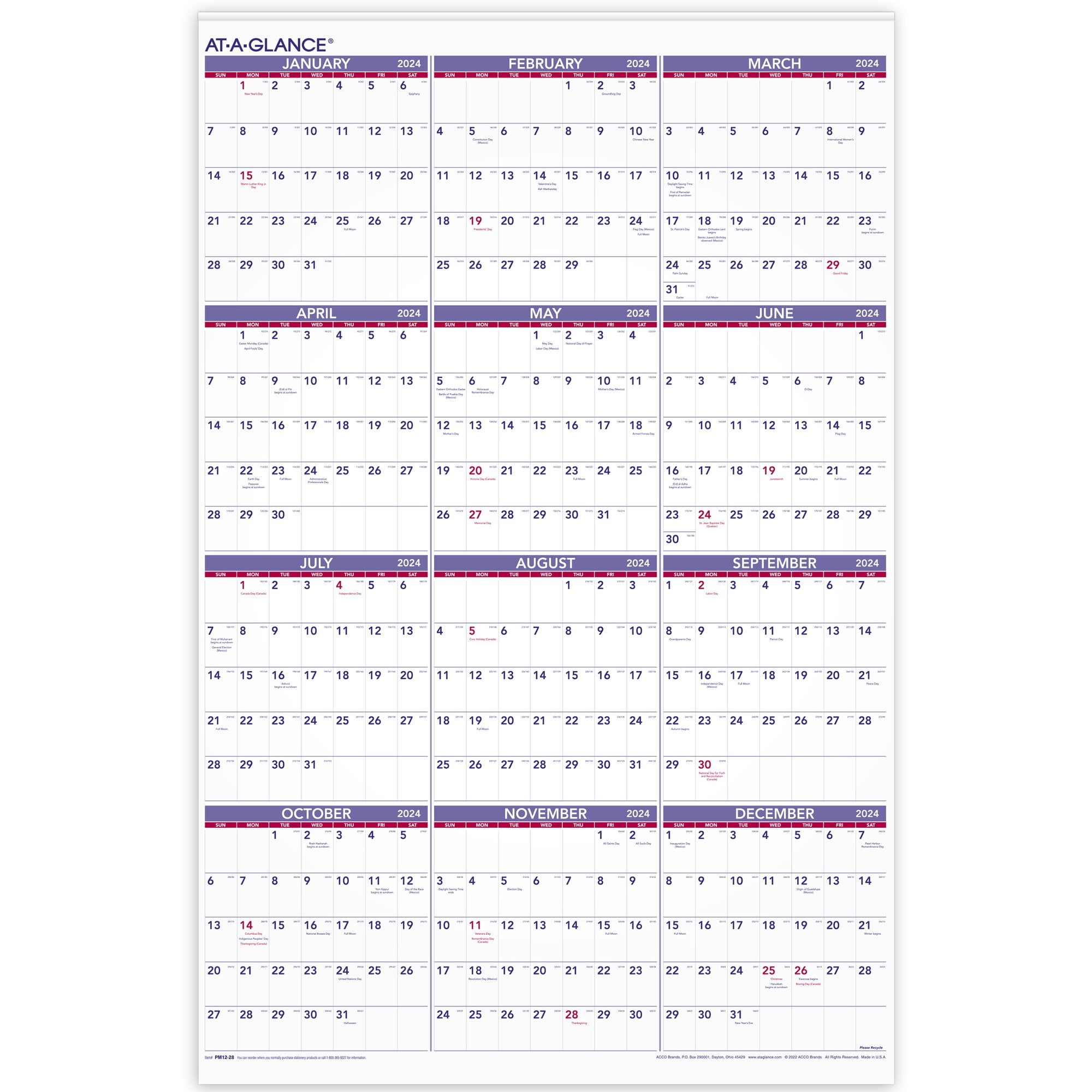AT A GLANCE Office Year Large Oversized 2024 Yearly Wall Calendar 24 In X 36 In White Sheets Walmart