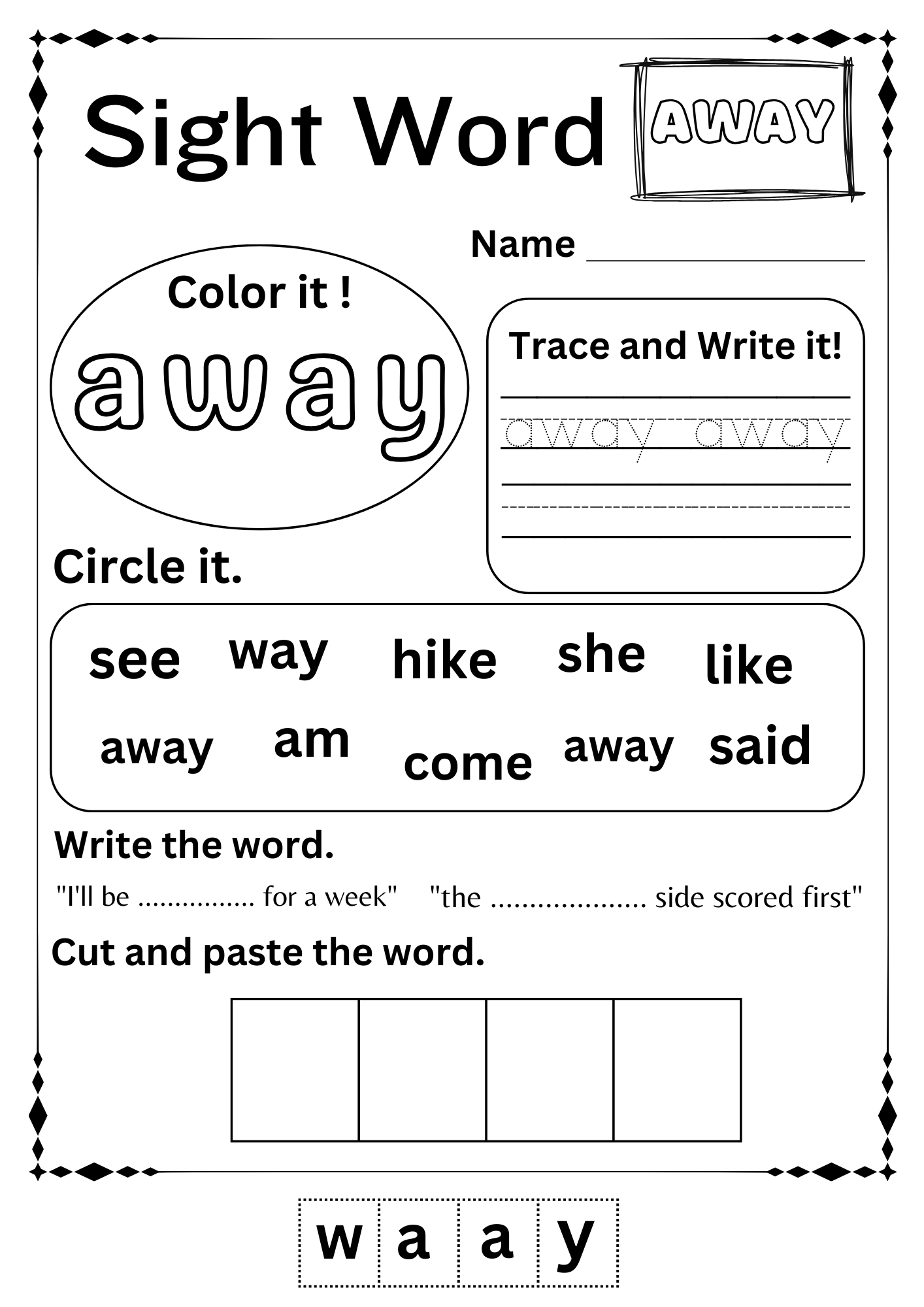 sight word for worksheet