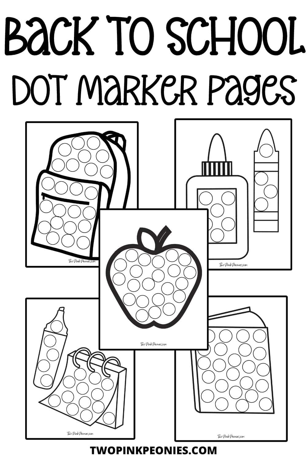 Back To School Dot Marker Pages Two Pink Peonies
