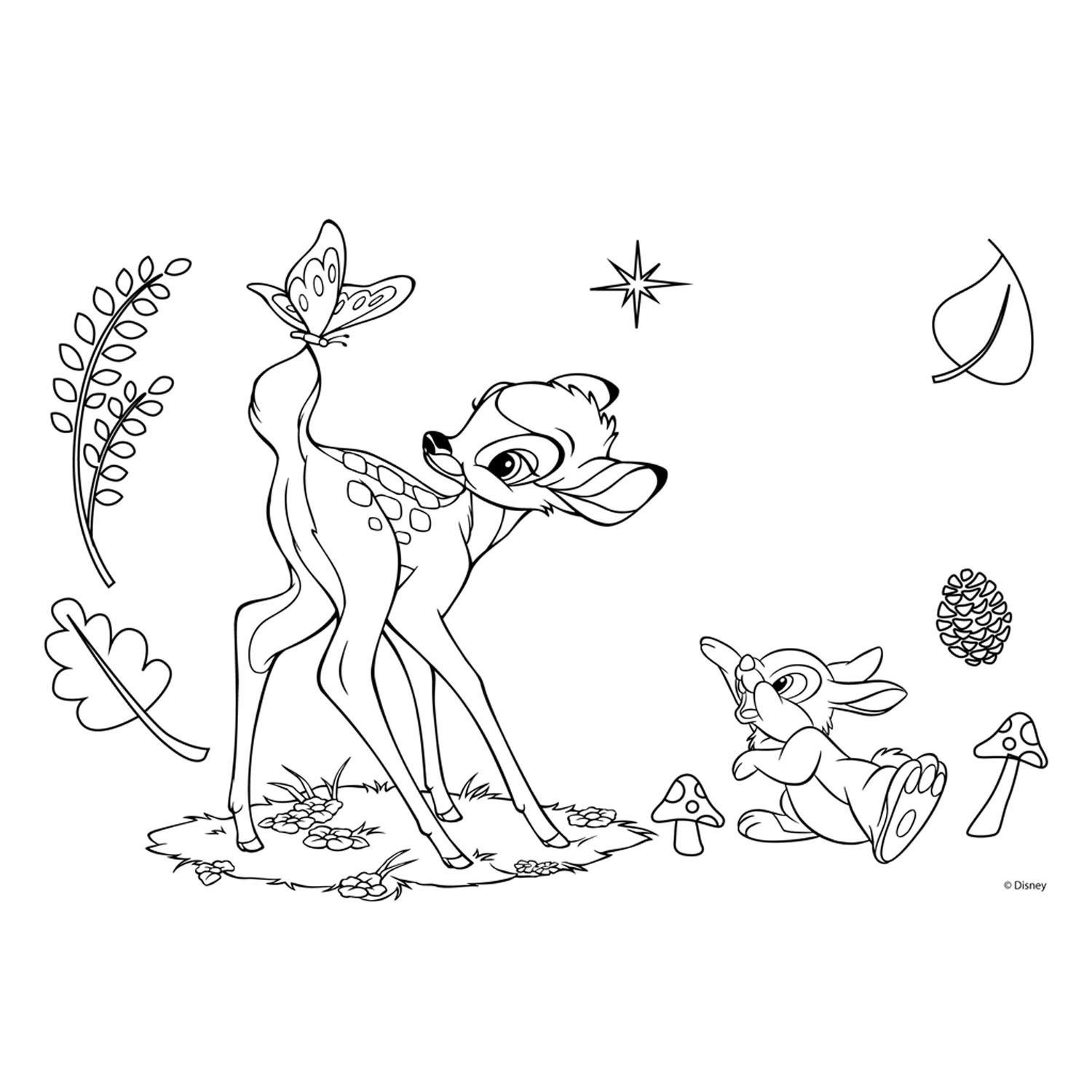Bambi Coloring Pages With Stencil And Sticker Sheet Thimble Toys