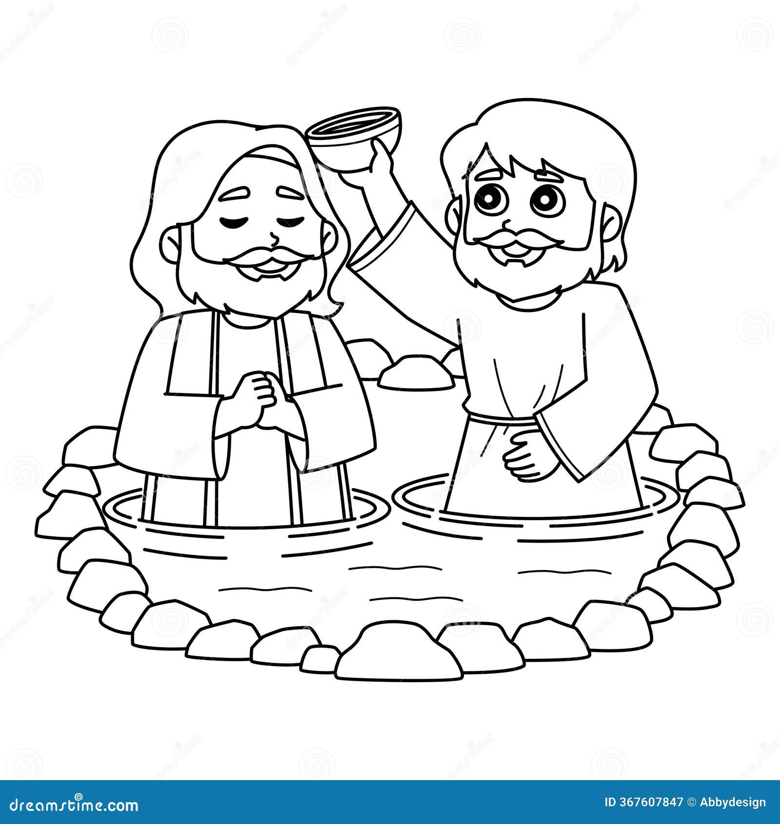 Baptism Of Jesus Isolated Coloring Page For Kids Stock Vector Illustration Of Colour Baptism 367607847