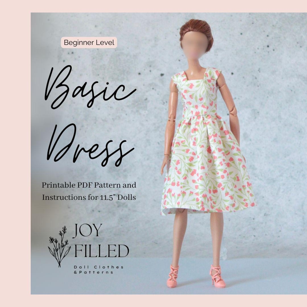 Basic Doll Dress PDF Sewing Pattern 11 5 Dress Pattern Doll Clothes Pattern Etsy