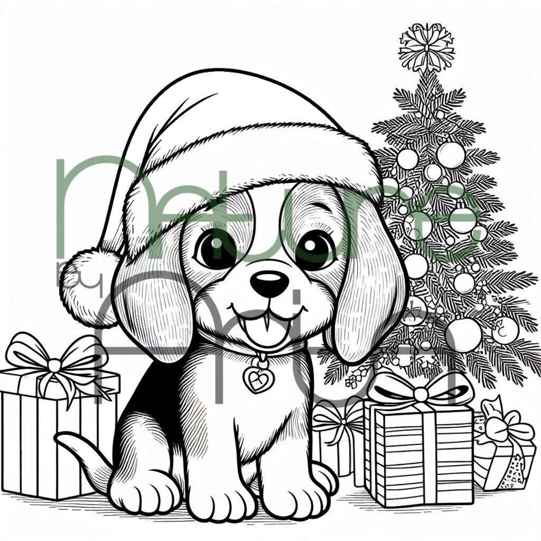 Beagle Christmas Coloring Page Etsy