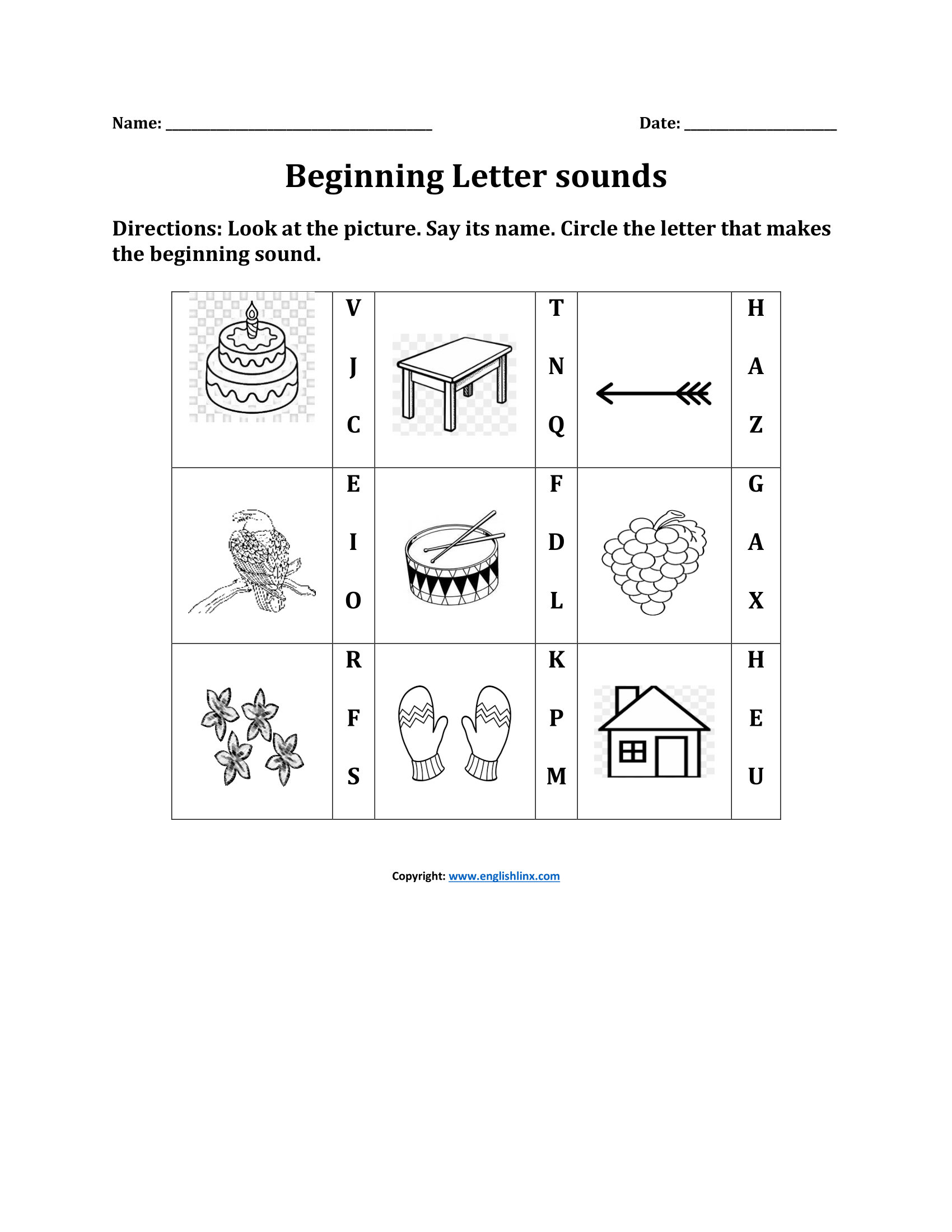 Beginning Letter Sounds Nursery Phonics Worksheet
