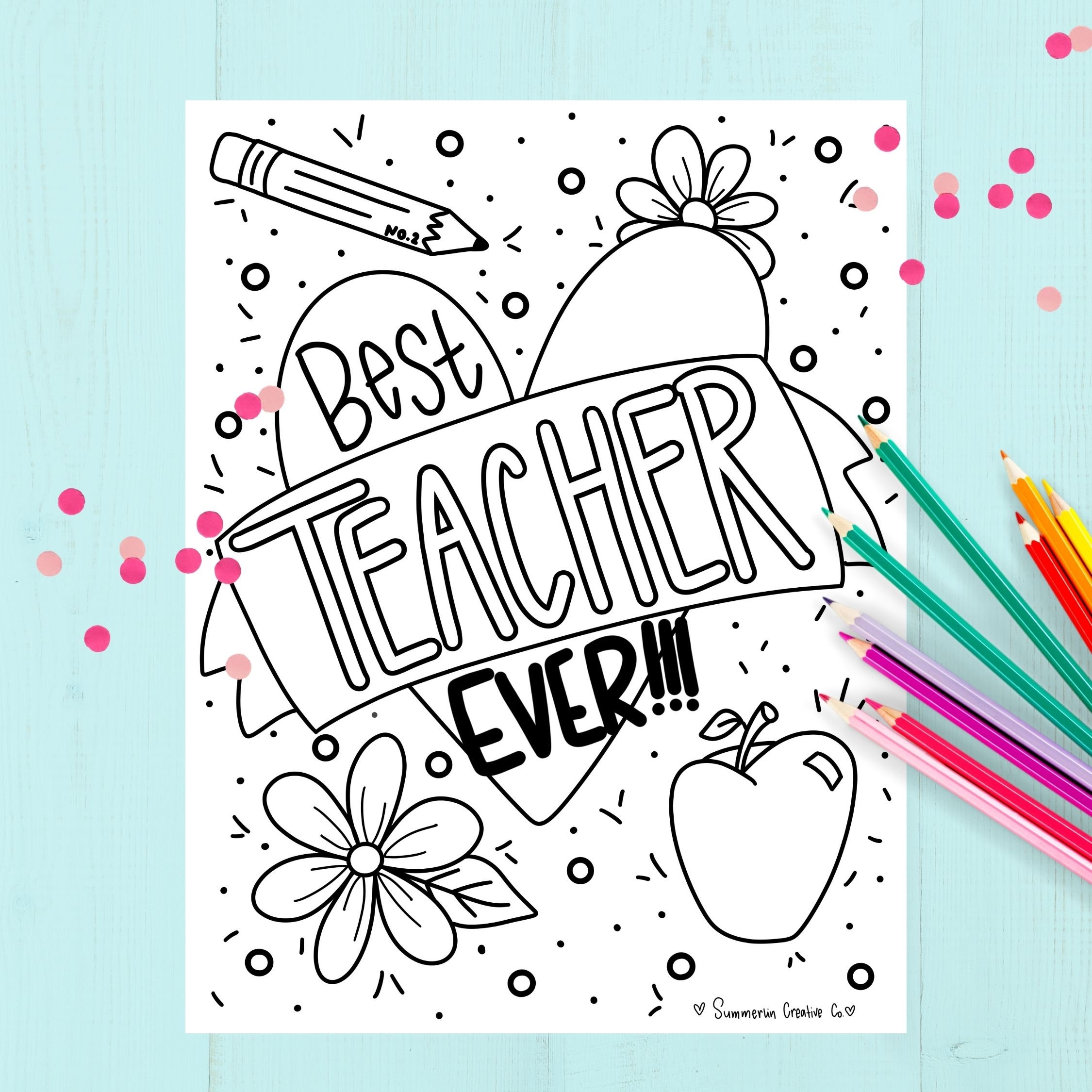 Best Teacher Coloring Page Teacher Appreciation Printable Etsy Sweden