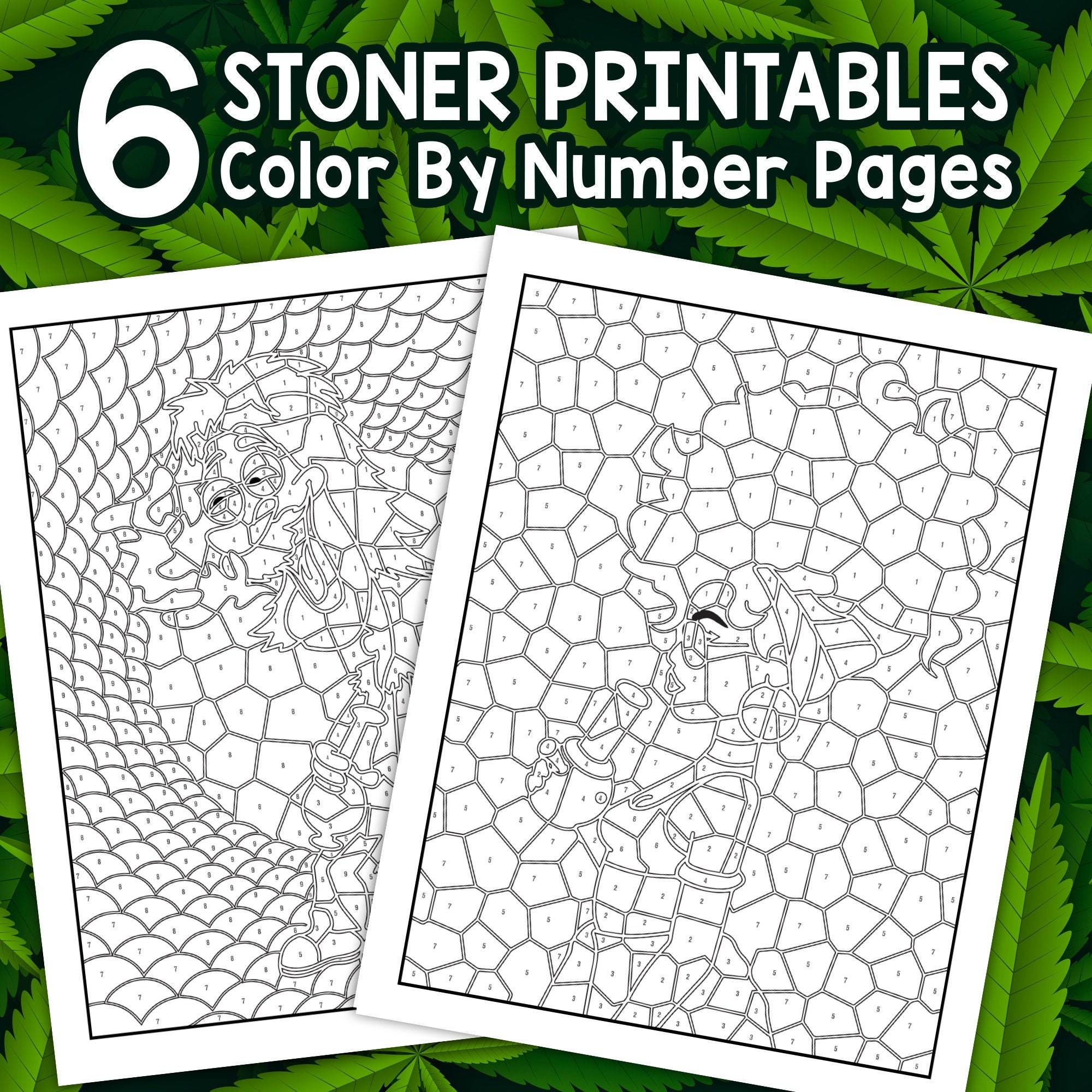 BEST VALUE 6 Stoner Printable Color By Number Instant Download Trippy Coloring Pages For Adults With Geometric Picture Puzzles To Uncover Etsy