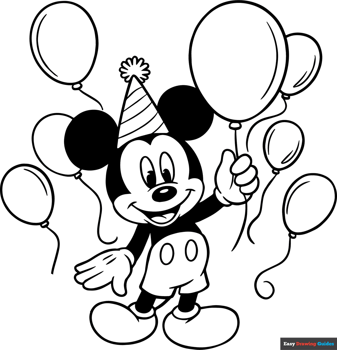 Birthday Mickey Mouse Coloring Page Easy Drawing Guides